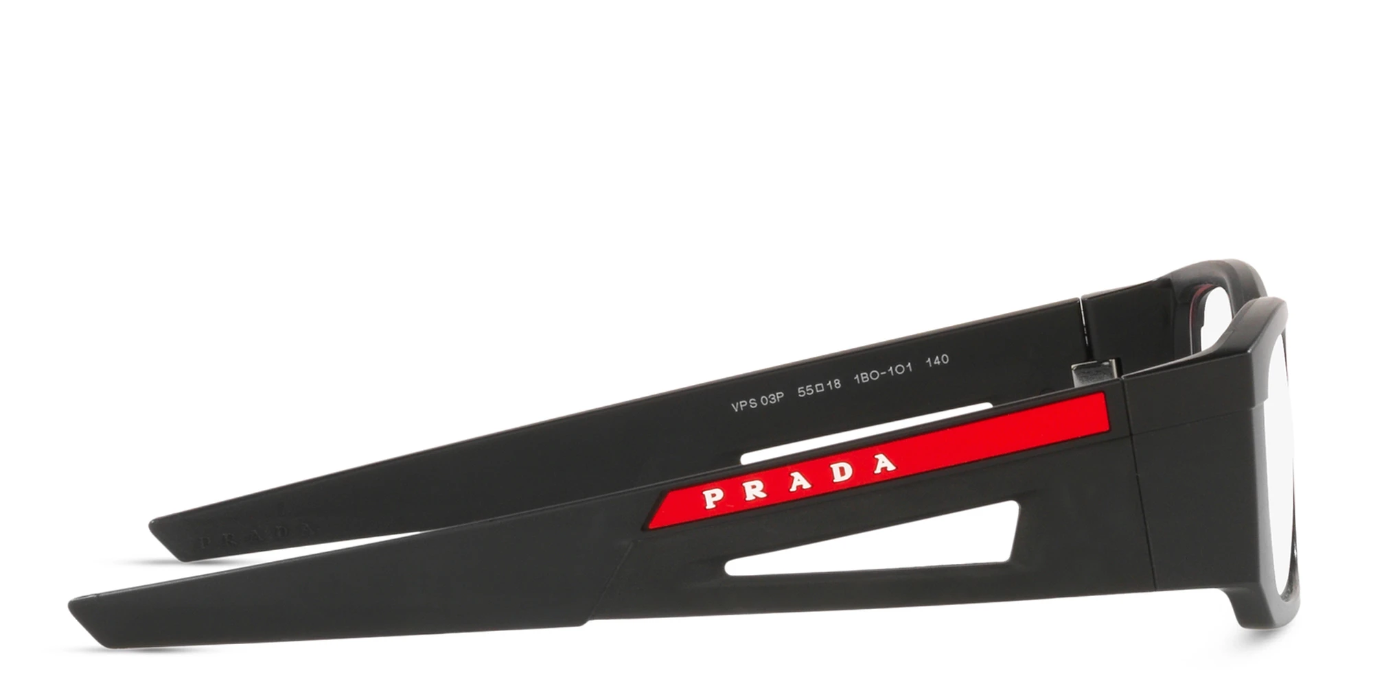 Shop Prada Linea Rossa Wide Rectangle Eyeglasses in Matte Black online.