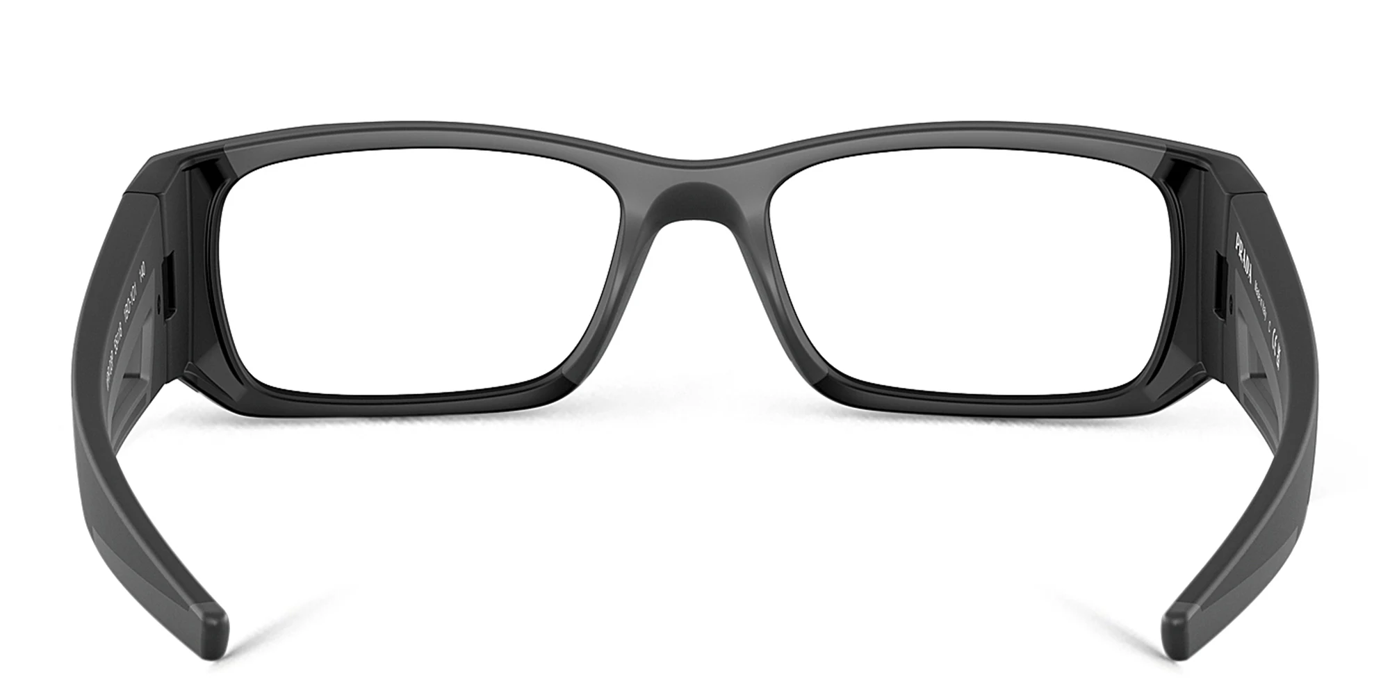 Shop Prada Linea Rossa Wide Rectangle Eyeglasses in Matte Black online.
