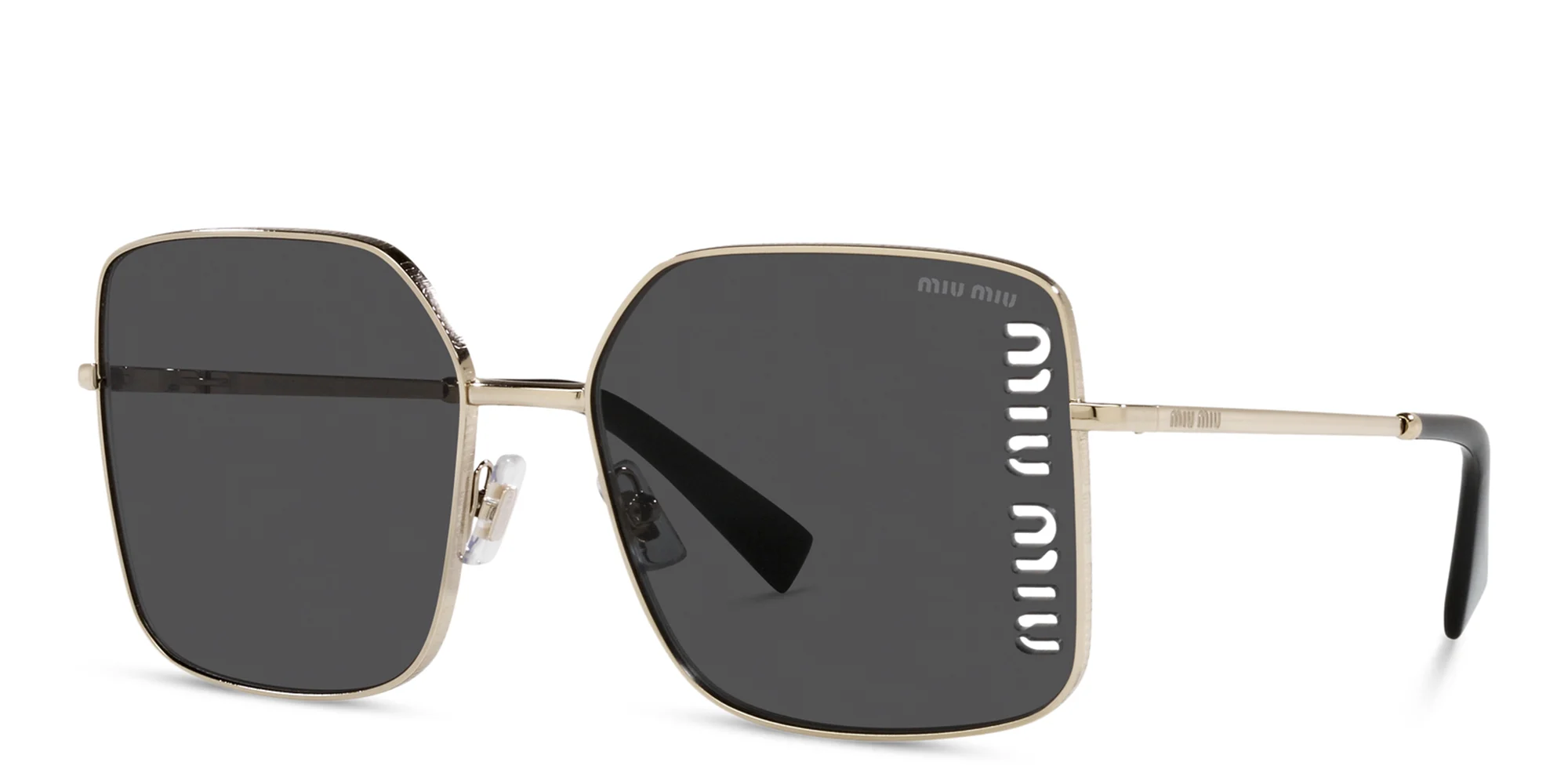 Shop MIU MIU Oversized Square Sunglasses in Pale Gold online.
