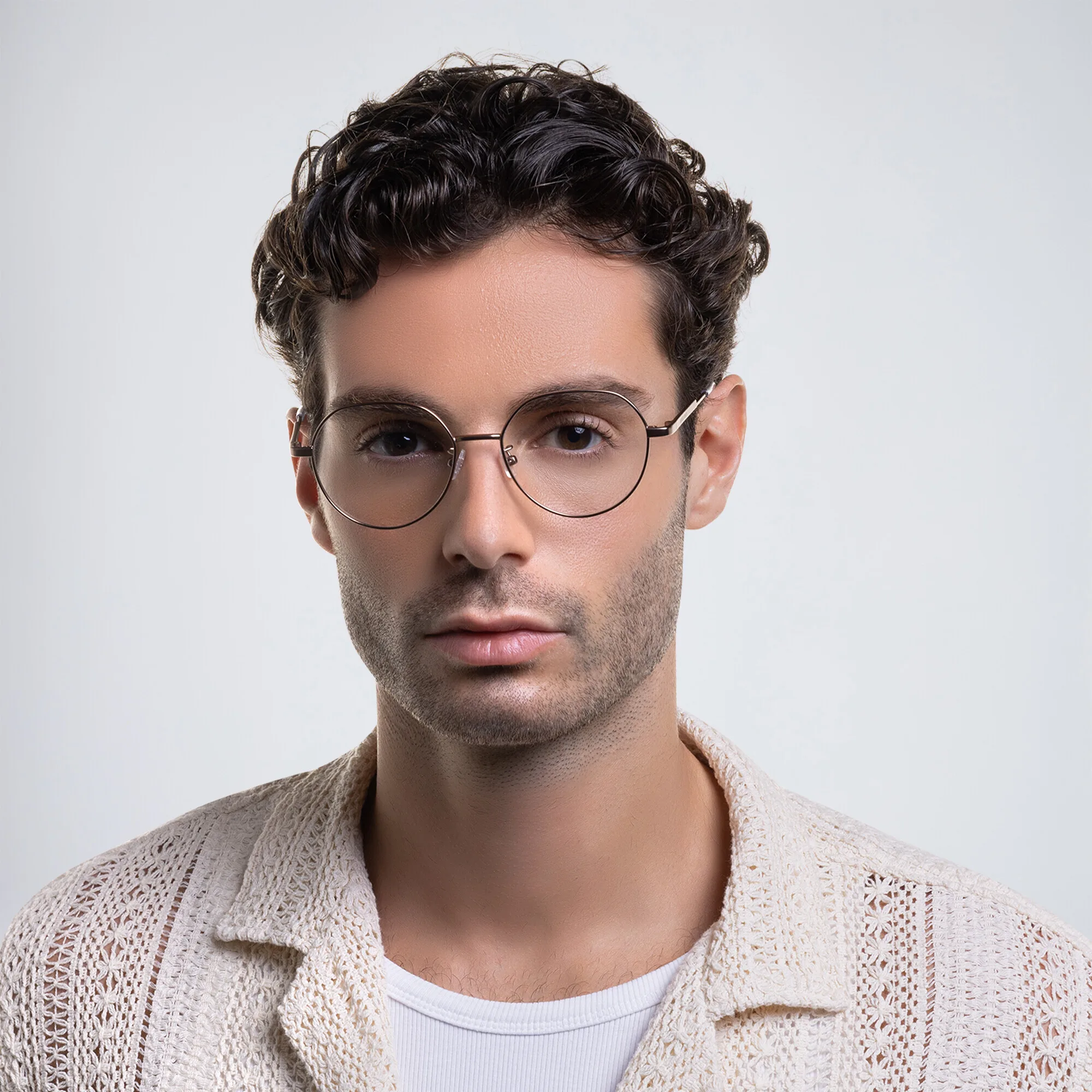Shop BOTTEGA VENETA Unisex Round Eyeglasses in Gold online.
