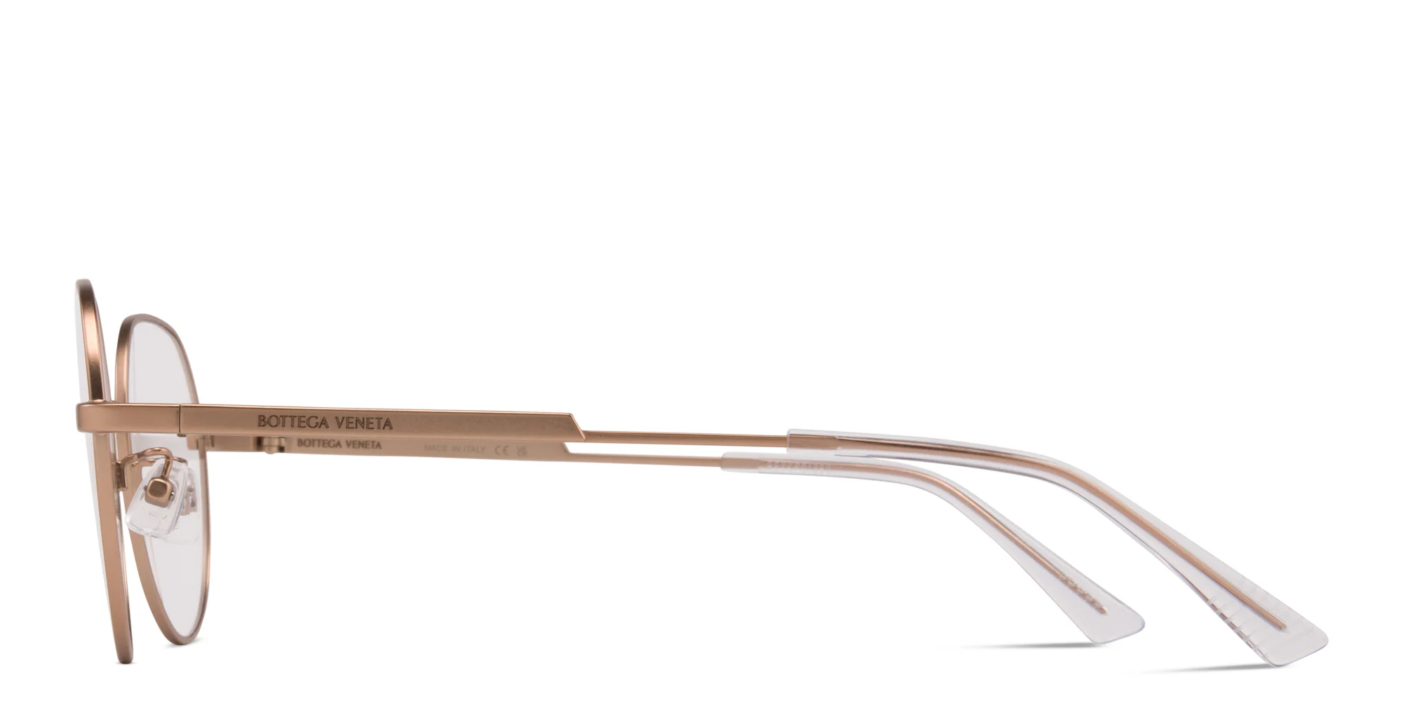 Shop BOTTEGA VENETA Unisex Round Eyeglasses in Gold online.