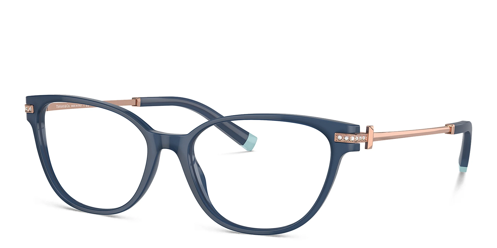 Shop TIFFANY T Motif Cat-Eye Eyeglasses in Opal Blue online.
