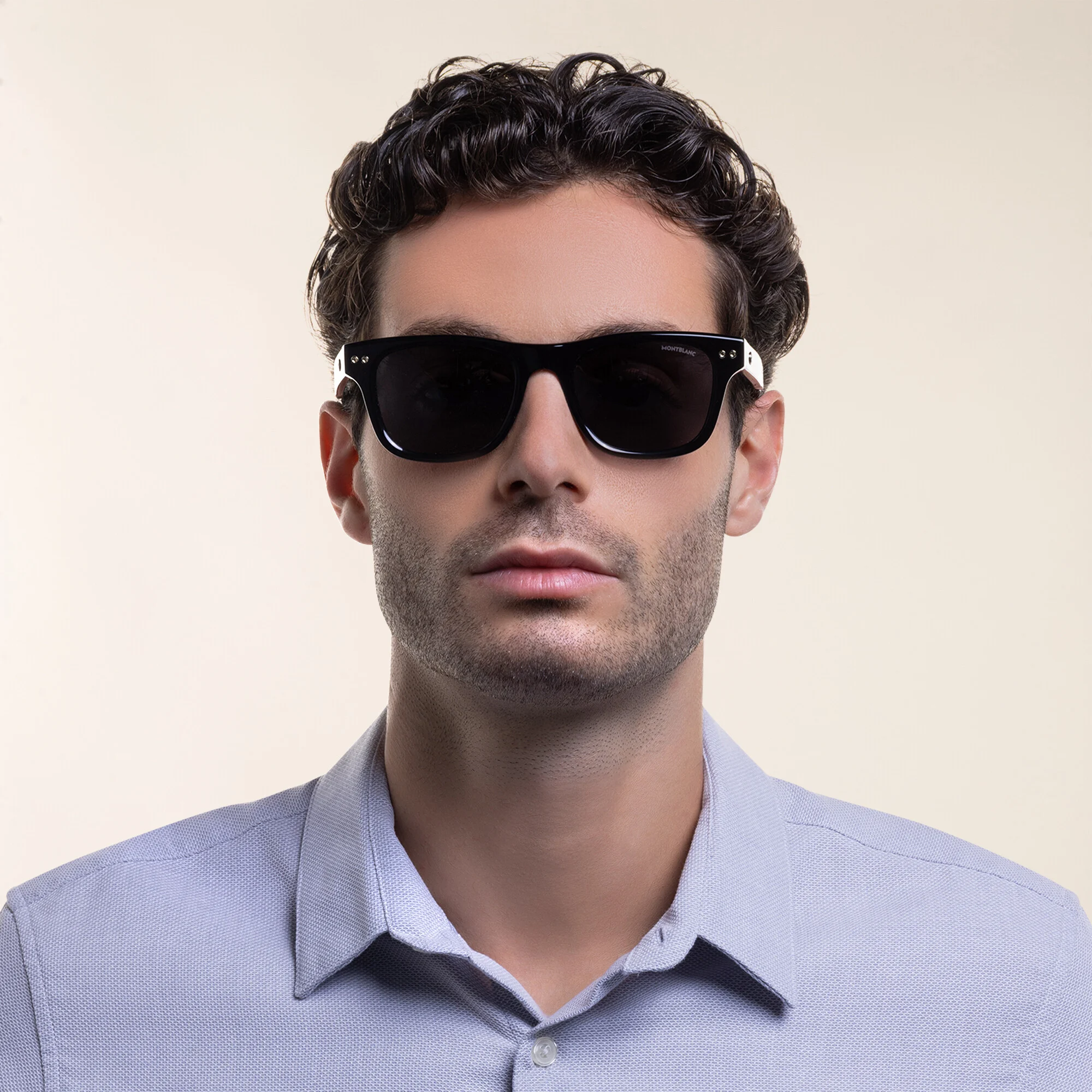 Shop MONTBLANC Rectangle Sunglasses in Black online.