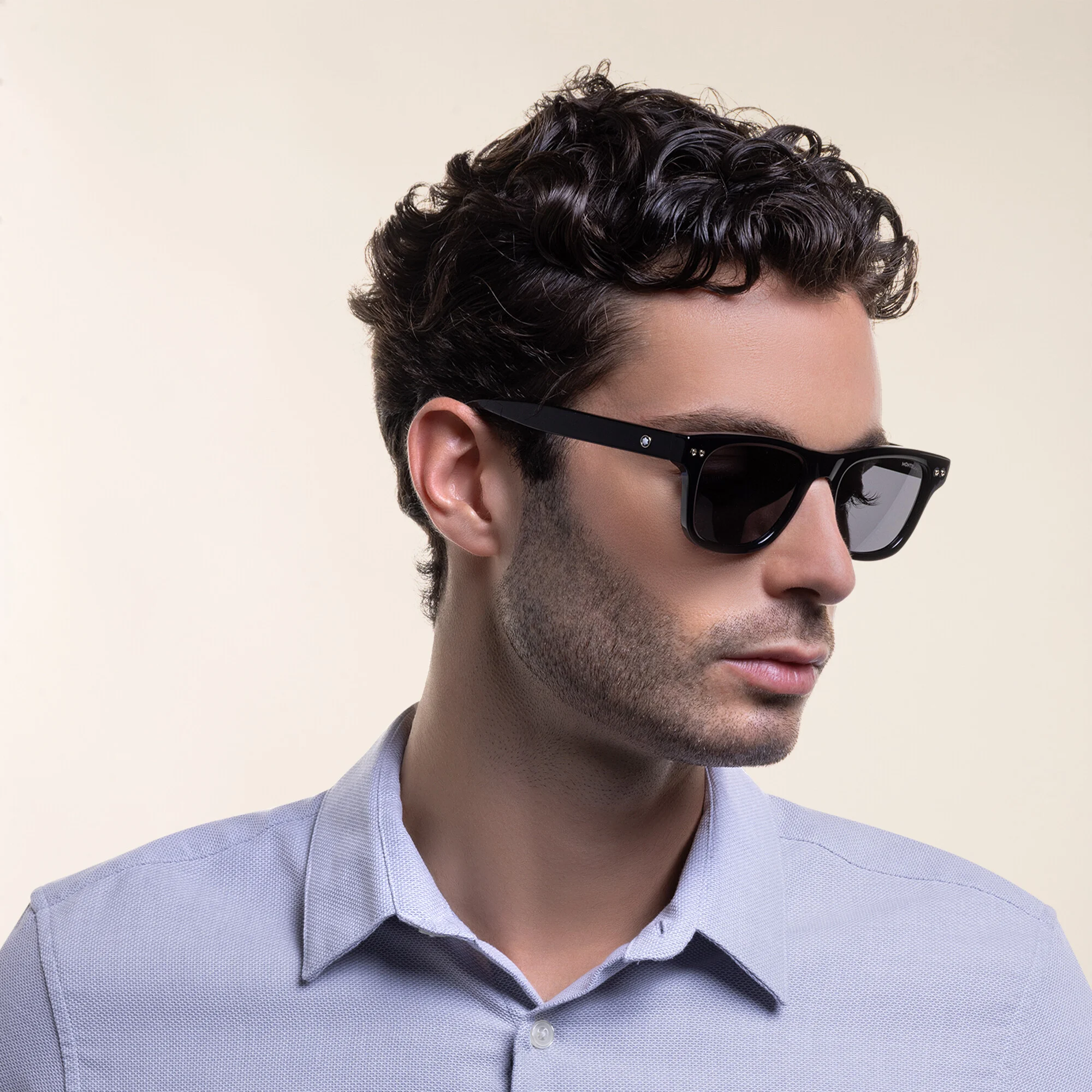 Shop MONTBLANC Rectangle Sunglasses in Black online.