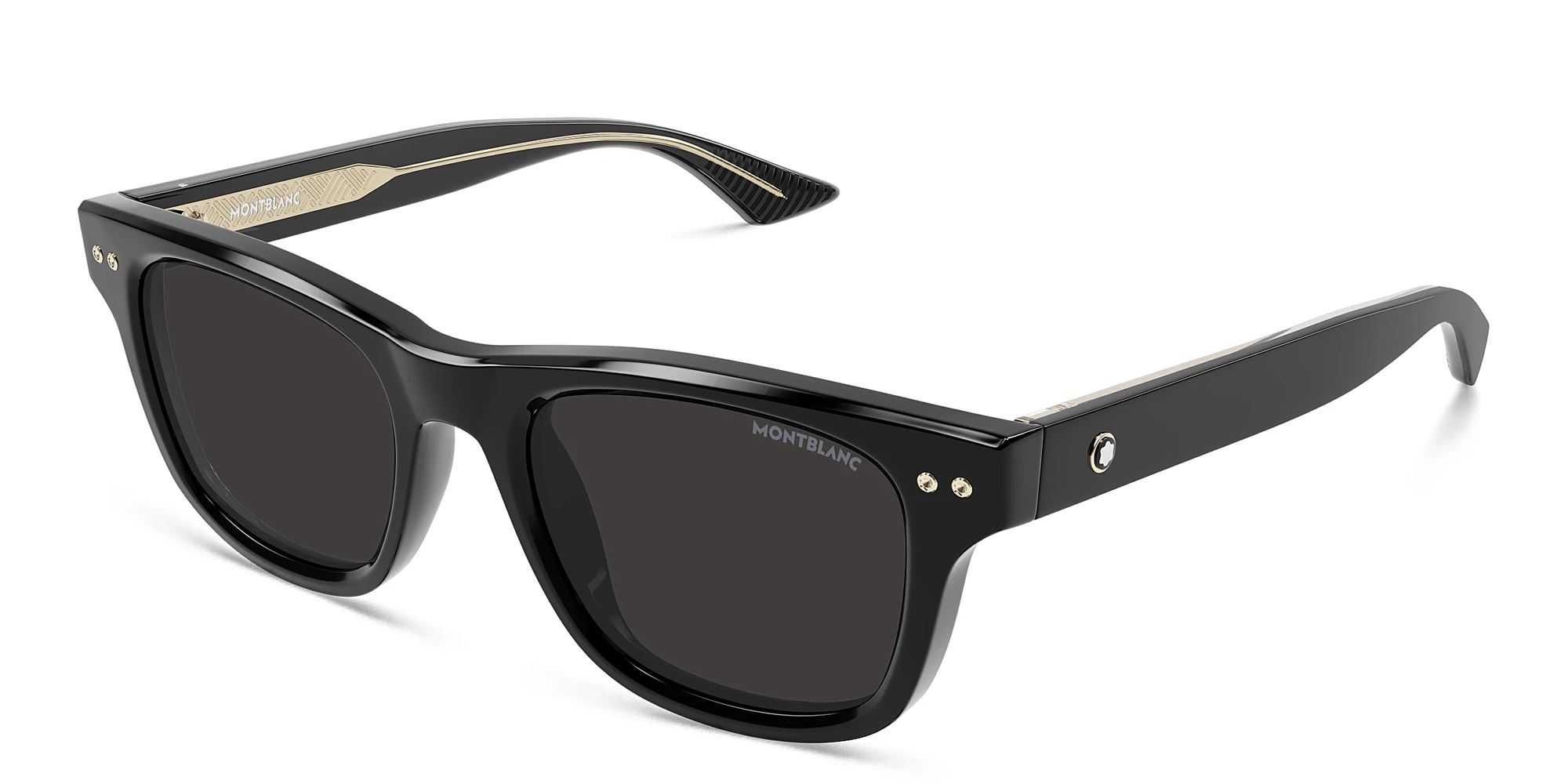 Shop MONTBLANC Rectangle Sunglasses in Black online.