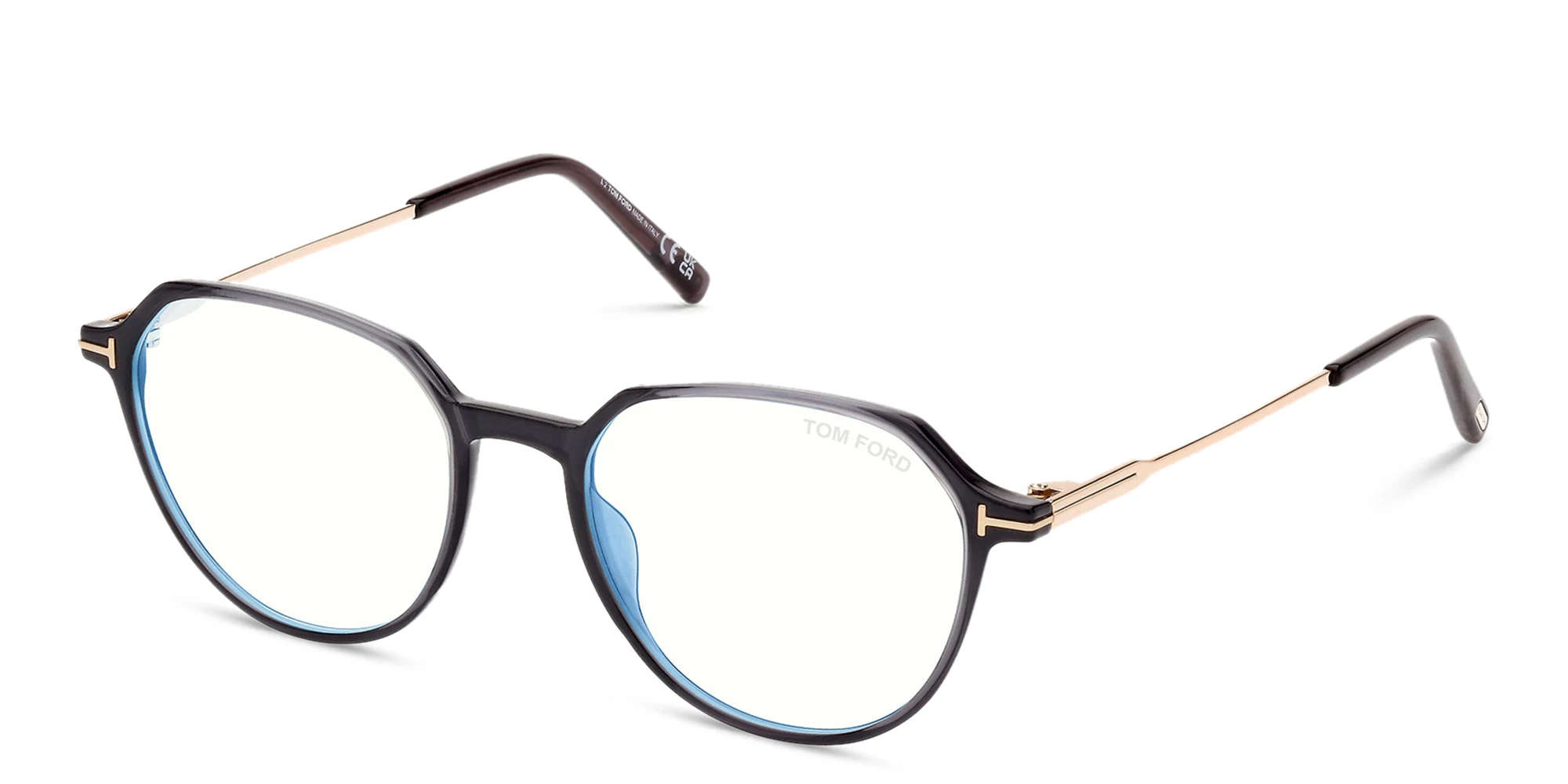 Shop TOM FORD Round Eyeglasses in Shiny Grey online.