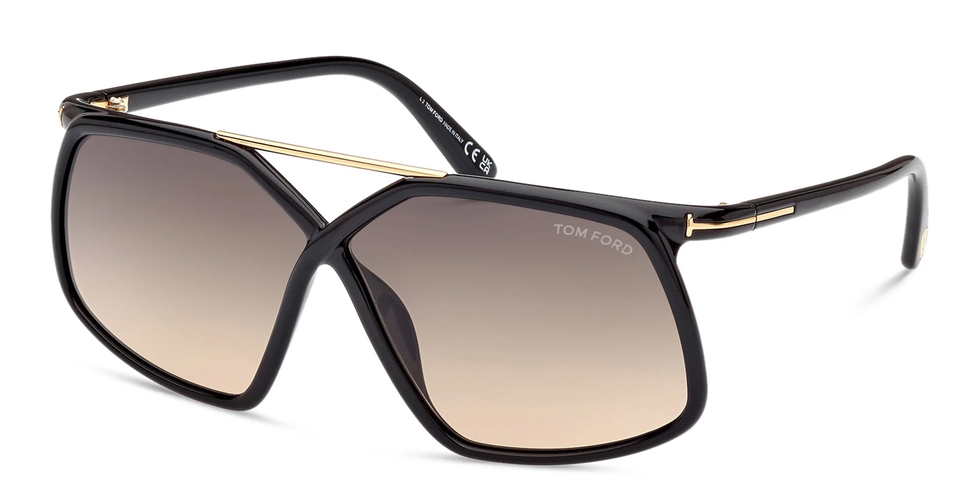 Shop TOM FORD Meryl Square Sunglasses in Shiny Black online.