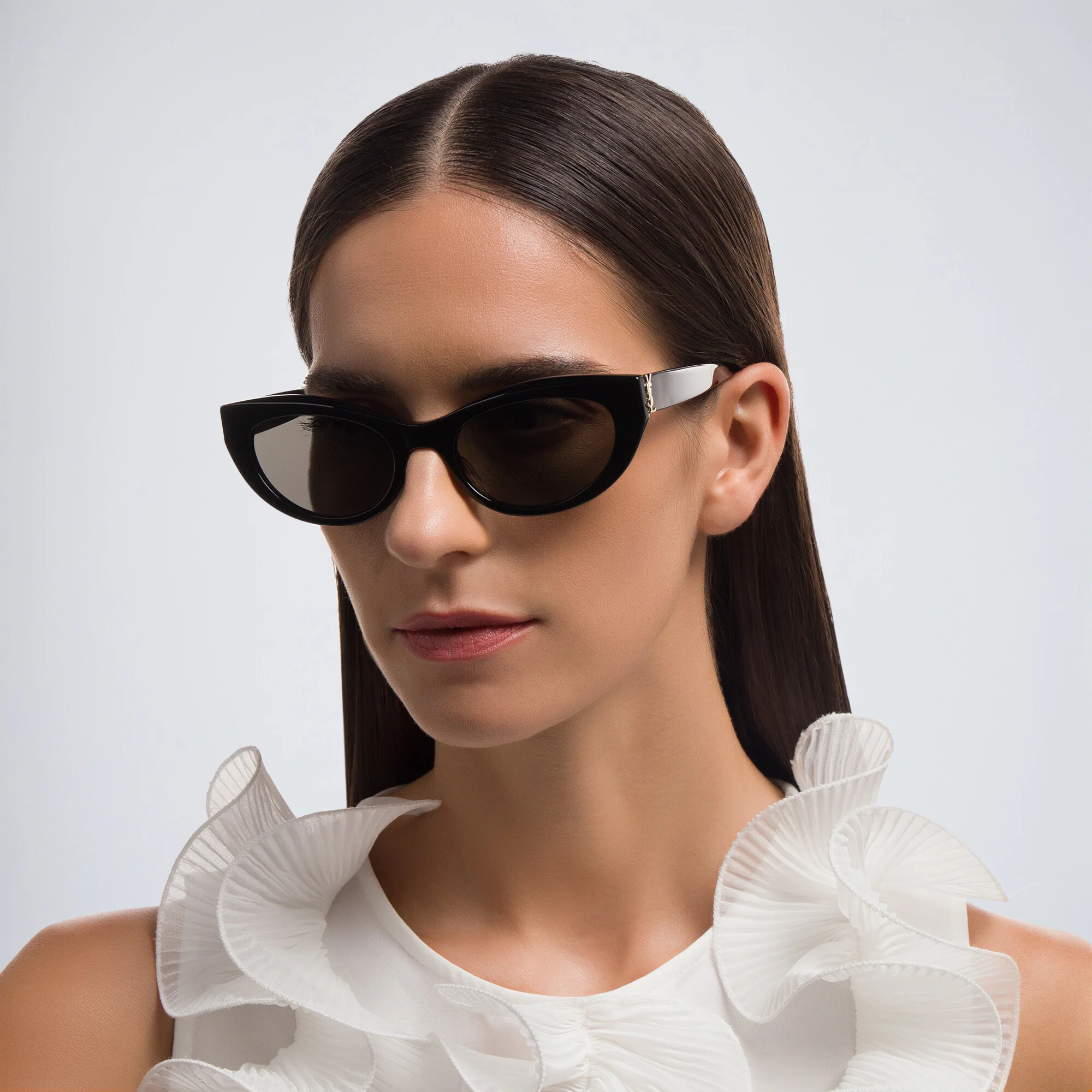 Shop SAINT LAURENT Cat-Eye Sunglasses in Black online.