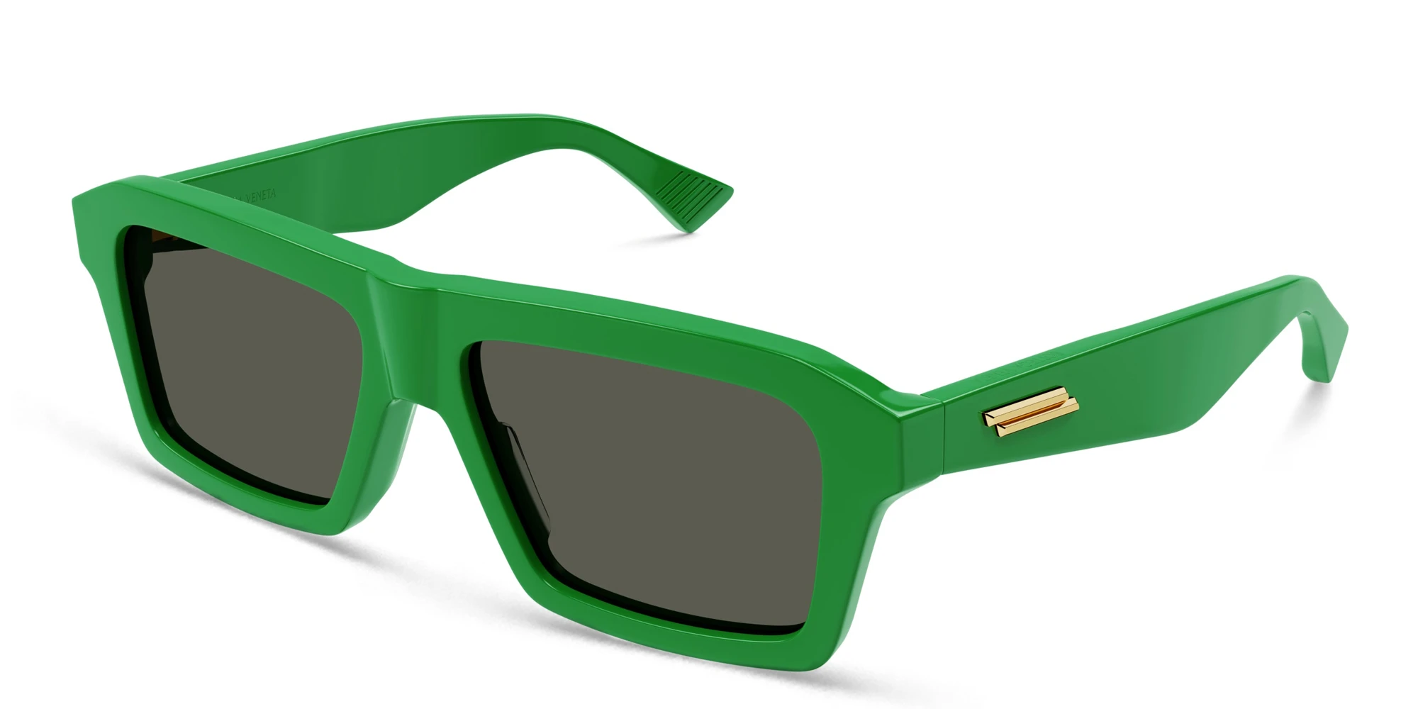 Shop BOTTEGA VENETA Rectangle Sunglasses in Green online.