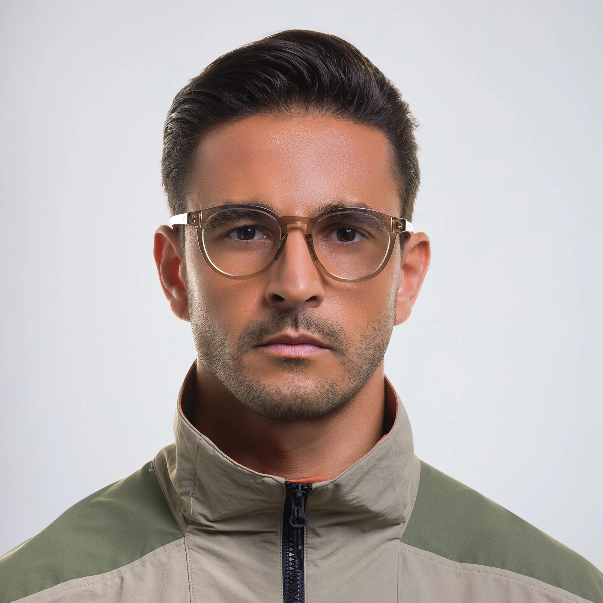Shop BOTTEGA VENETA Unisex Round Eyeglasses in Brown online.