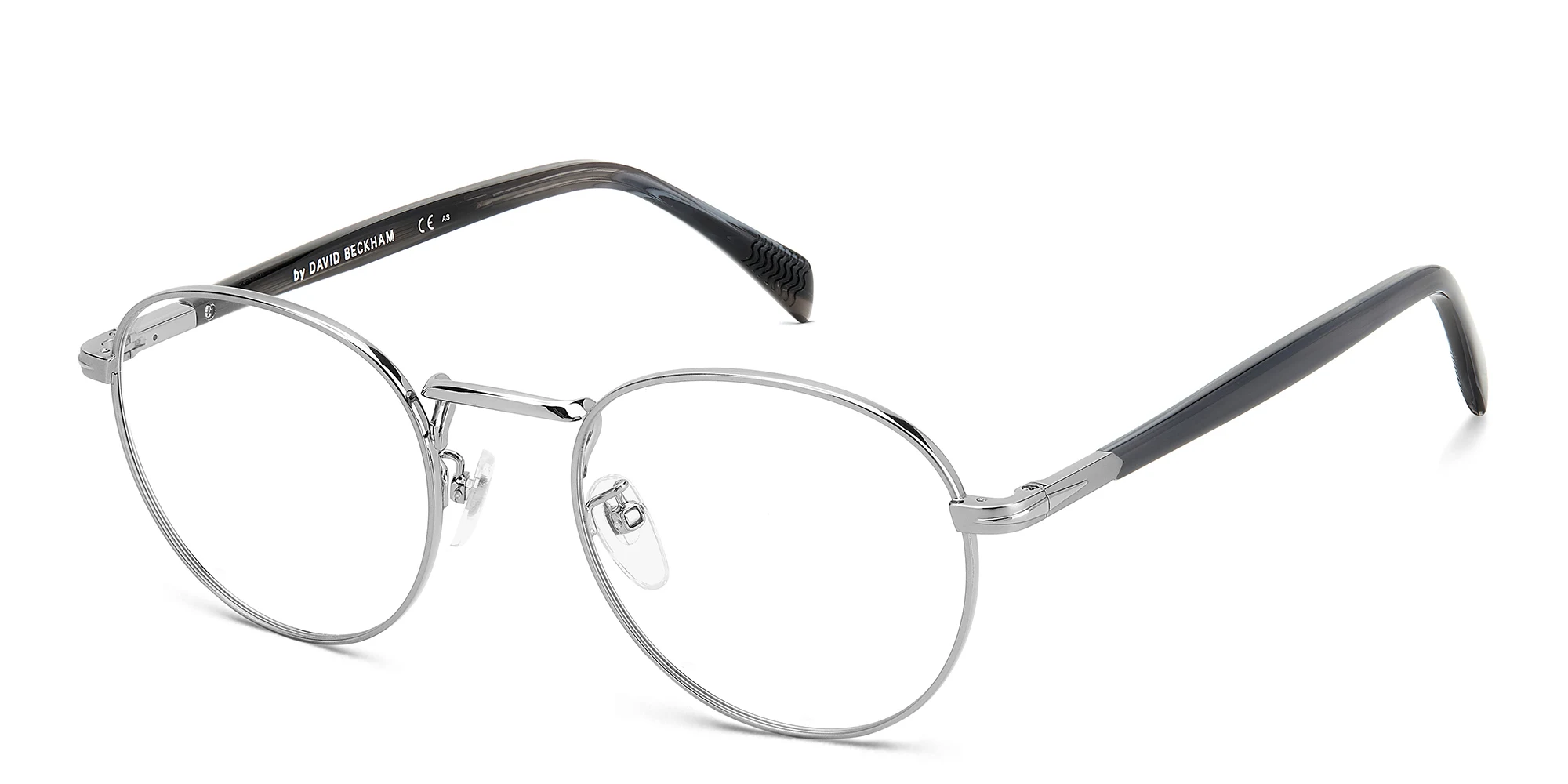 Shop DAVID BECKHAM Panthos Eyeglasses in Ruthenium Grey Horn online.