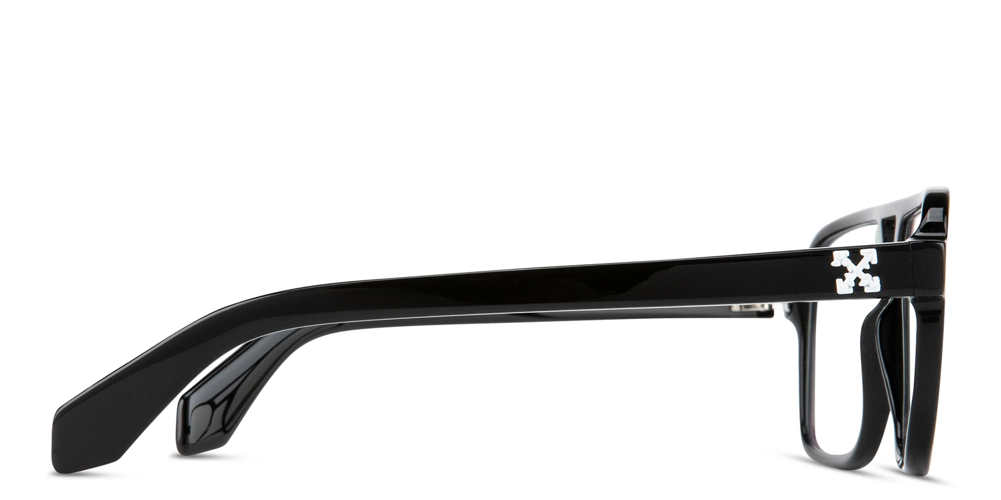 Shop OFF WHITE Logo Unisex Wide Square Eyeglasses in Shiny Black online.