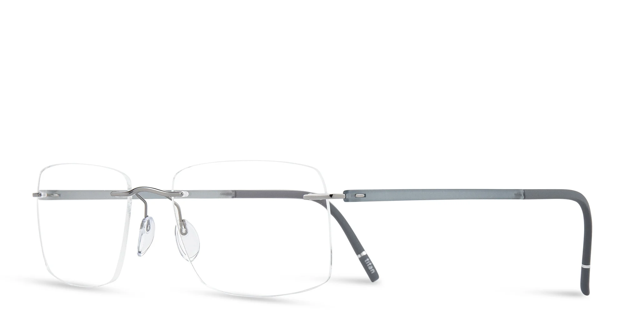 Shop Silhouette Rimless Wide Square Eyeglasses in Grey online.