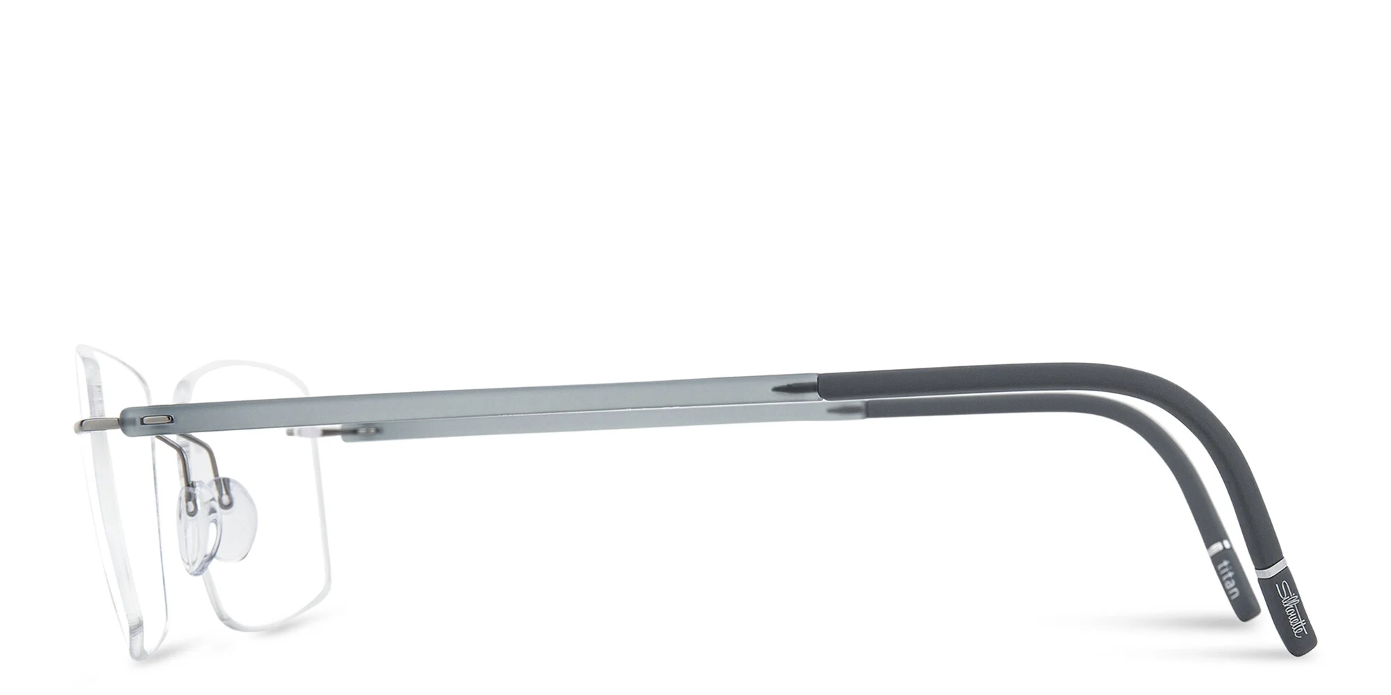 Shop Silhouette Rimless Wide Square Eyeglasses in Grey online.
