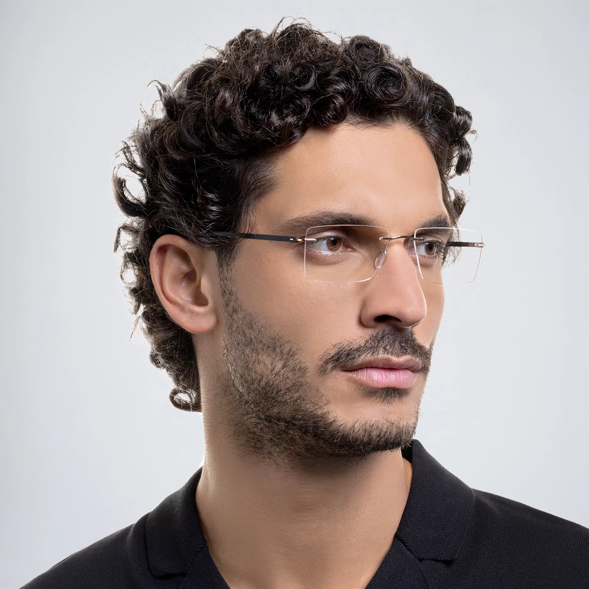 Shop Silhouette Rimless Wide Square Eyeglasses in Gold online.