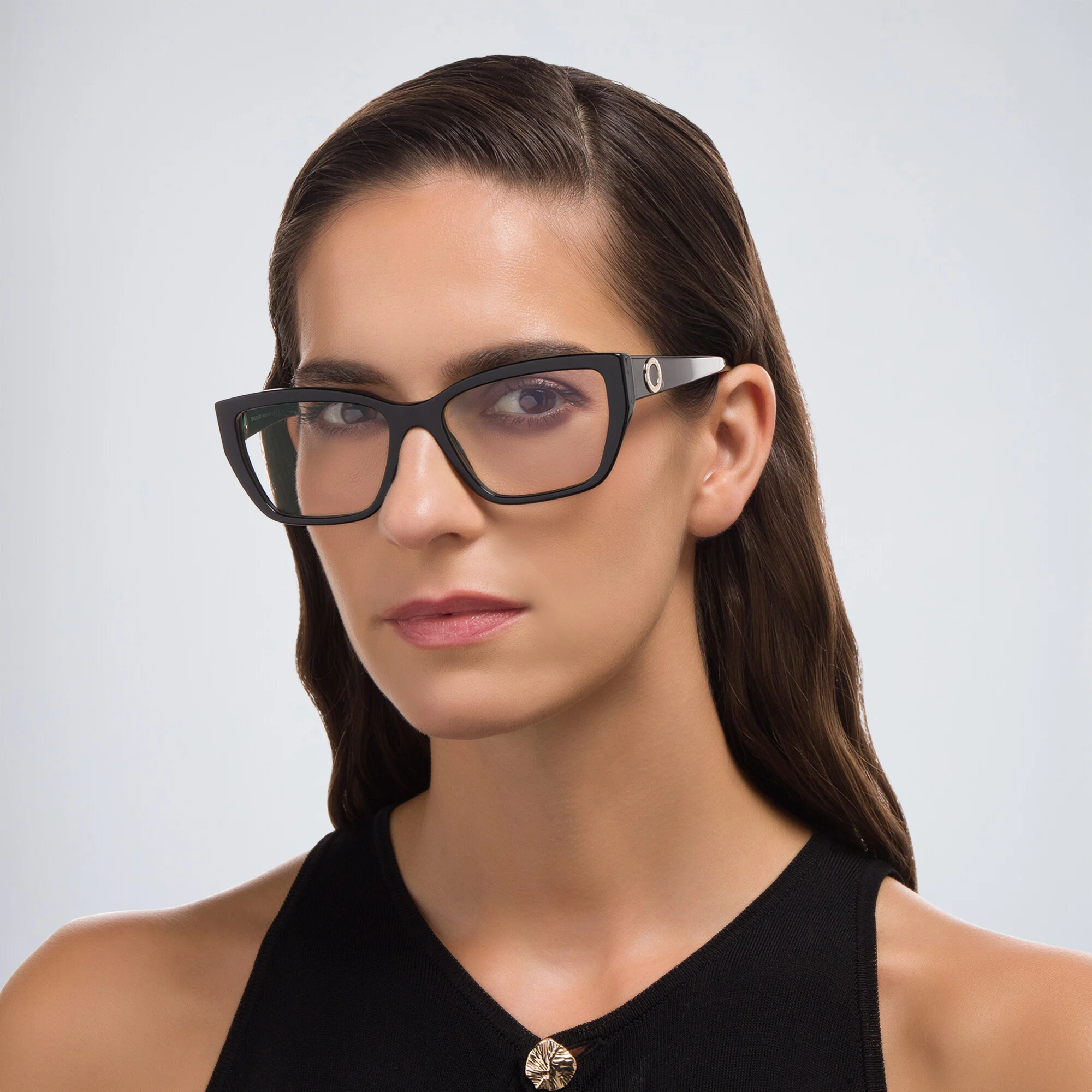 Shop BVLGARI Wide Cat-Eye Eyeglasses in Black online.