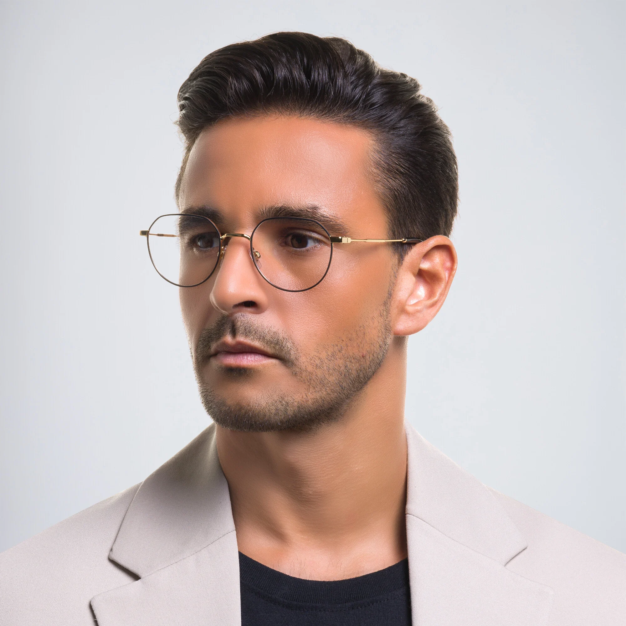 Shop Dolce & Gabbana Panthos Eyeglasses in Gold/Matte Black online.