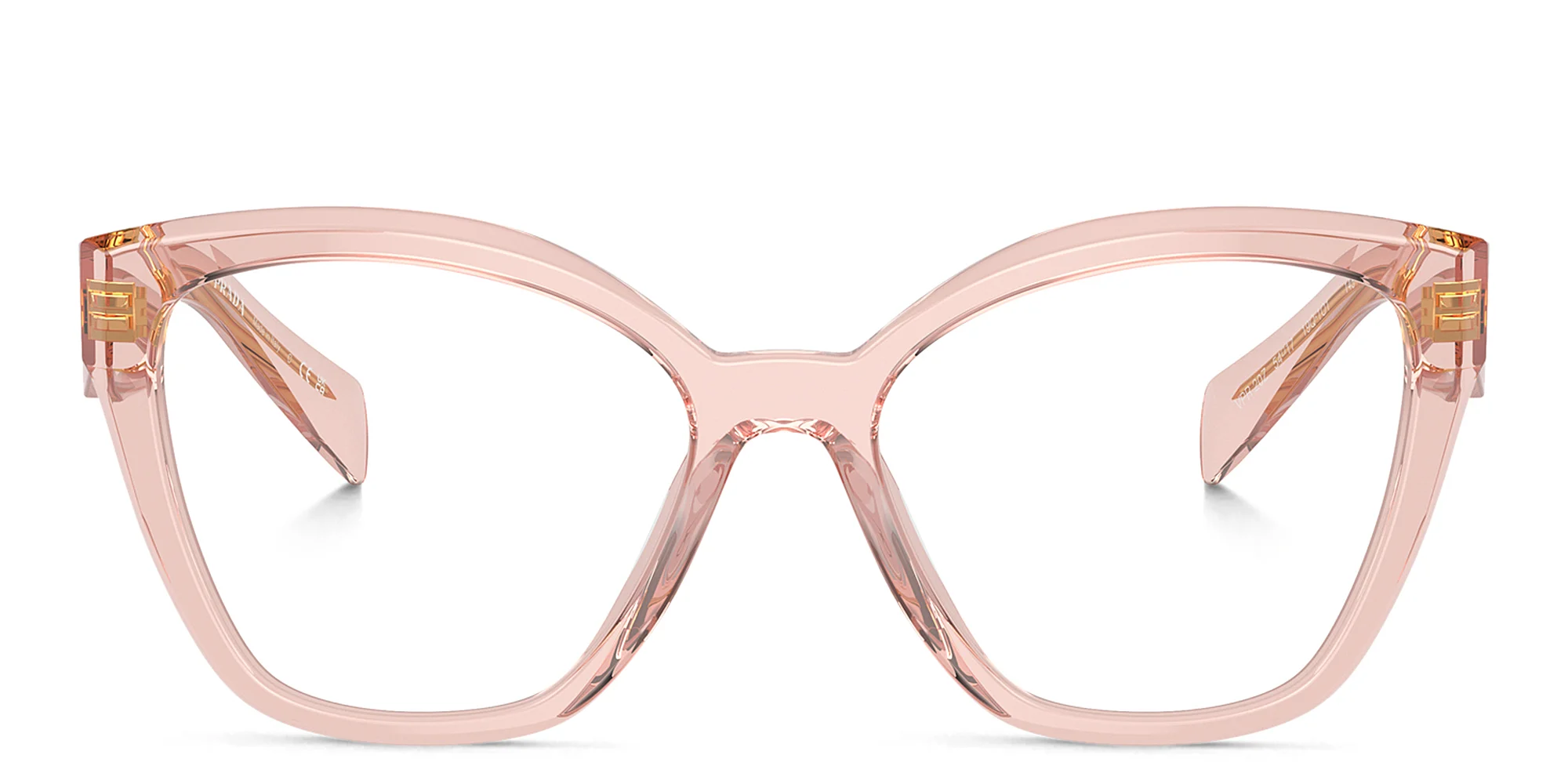 Shop PRADA Logo Cat-Eye Eyeglasses in Transparent Peach online.