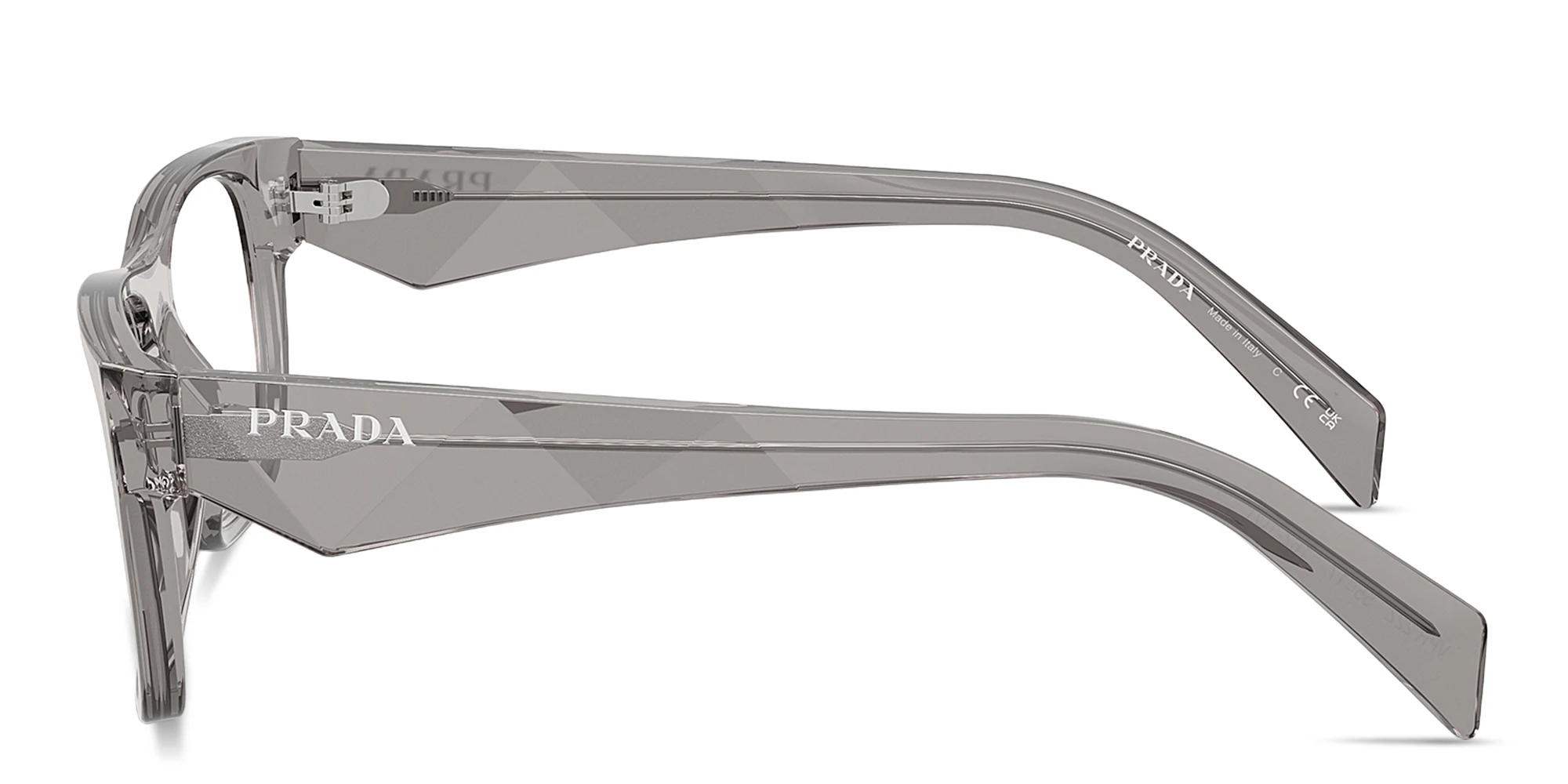 Shop PRADA Catwalk Wide Pillow Eyeglasses in Transparent Dark Grey online.