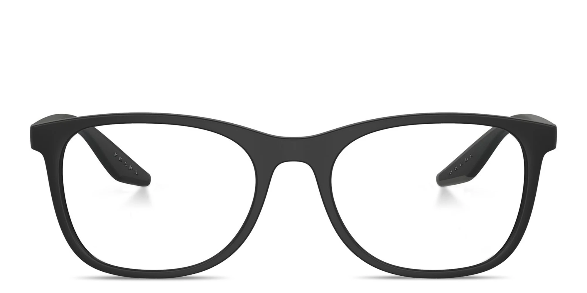 Shop Prada Linea Rossa Logo Signature Pillow Eyeglasses in Matte Black online.