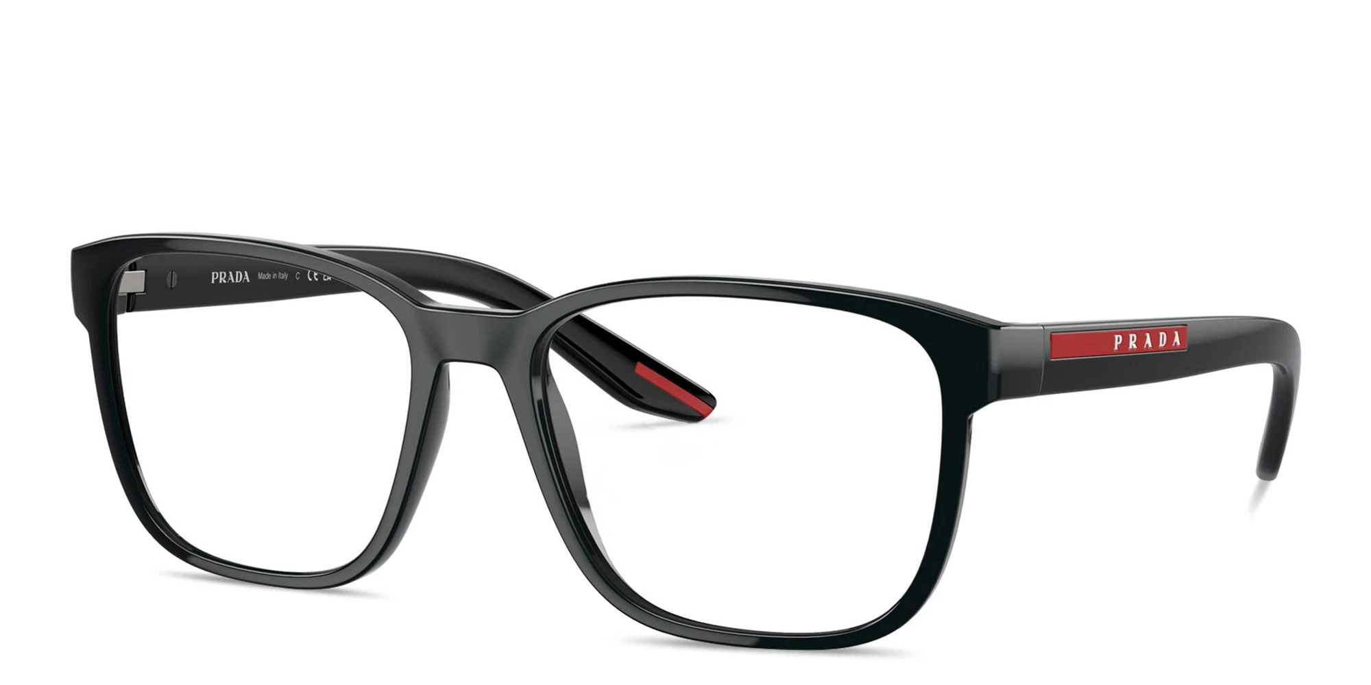 Shop Prada Linea Rossa Logo Signature Wide Pillow Eyeglasses in Matte Black online.