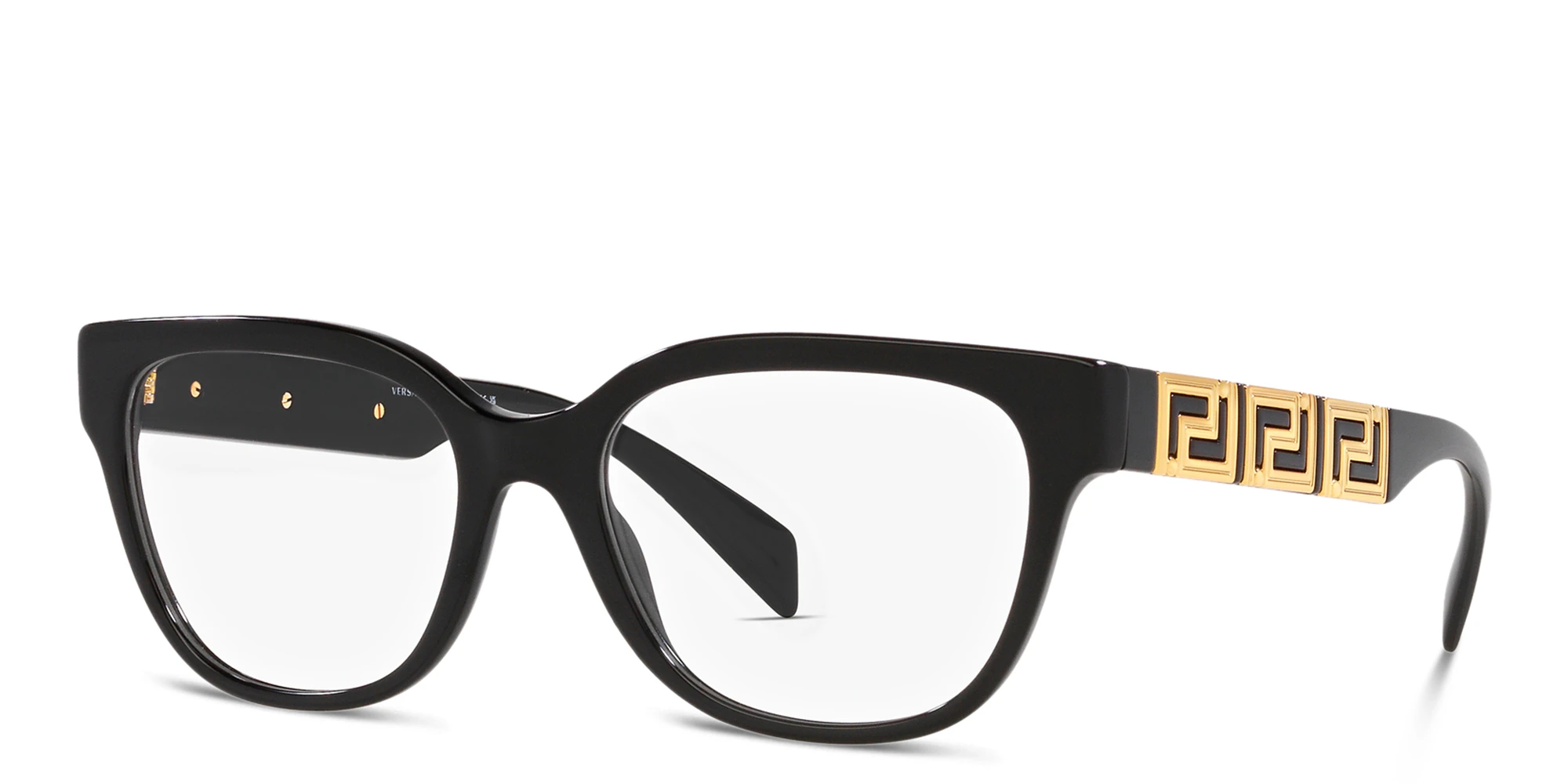 Shop VERSACE Greca Motif Pillow Eyeglasses in Black online.