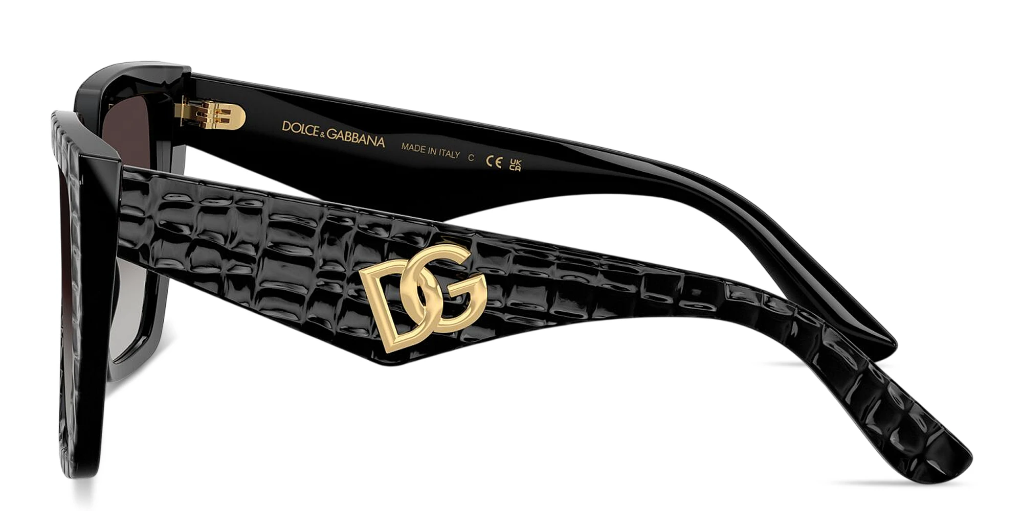 Shop Dolce & Gabbana DG Motif Square Sunglasses in Black Texture Cocco online.