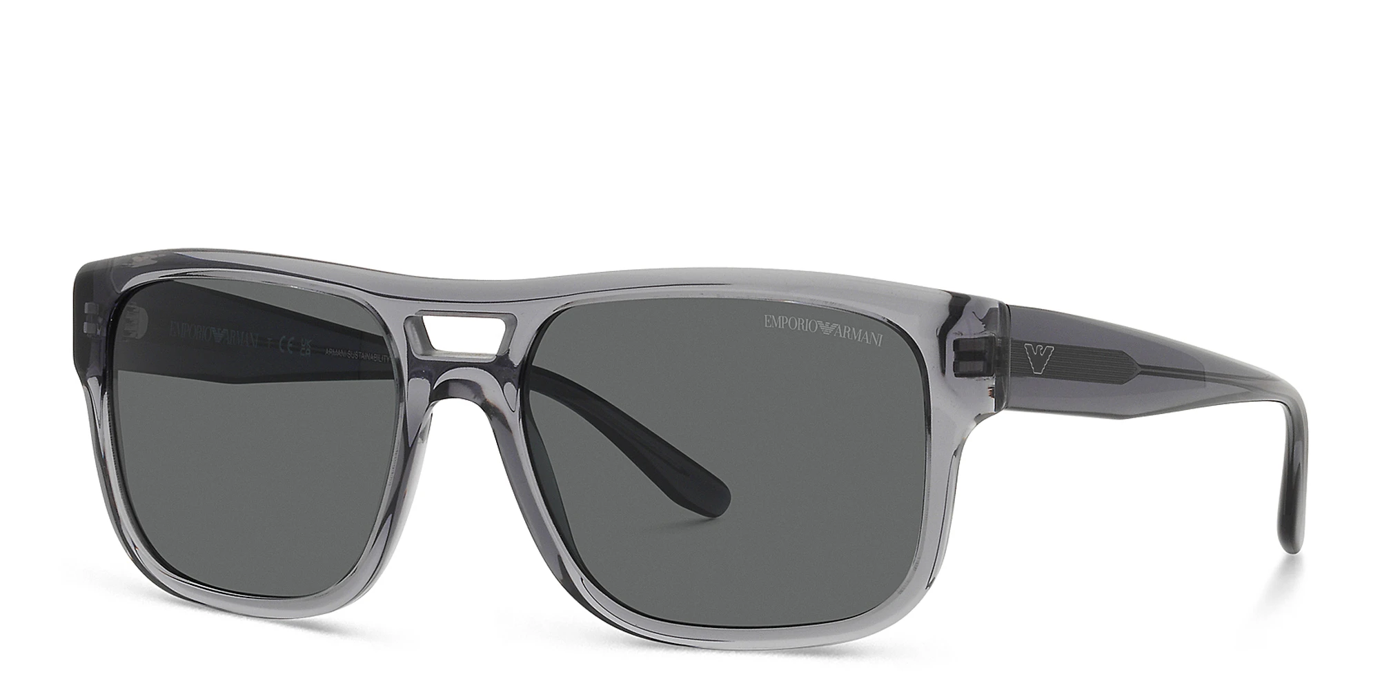 Shop Emporio Armani Logo Pillow Sunglasses in Transparent Grey online.