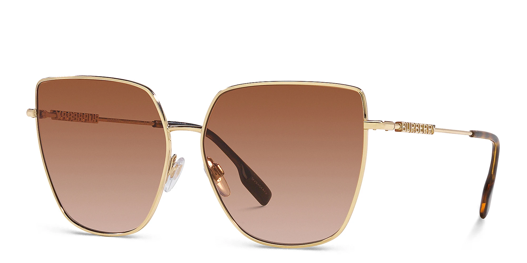 Shop BURBERRY Oversized Irregular Sunglasses in Light Gold online.