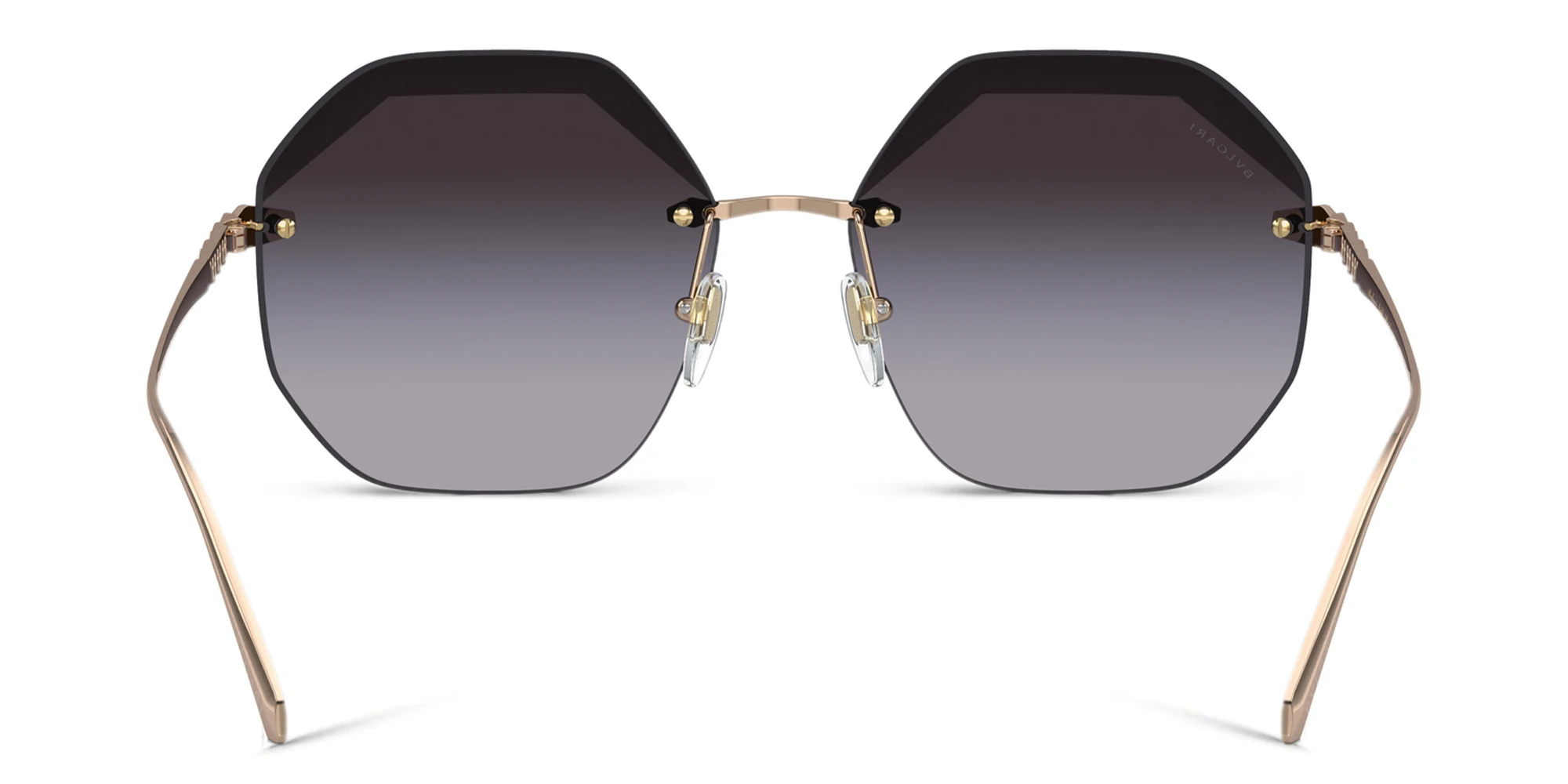 Shop BVLGARI Oversized Rimless Irregular Sunglasses in Gold online.