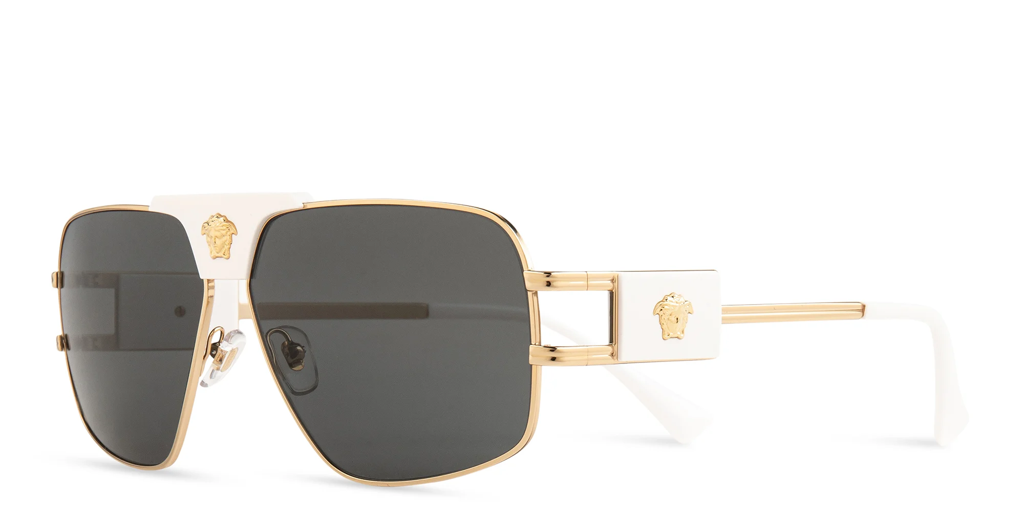 Shop VERSACE Medusa-Embellished Pilot Sunglasses in Gold online.