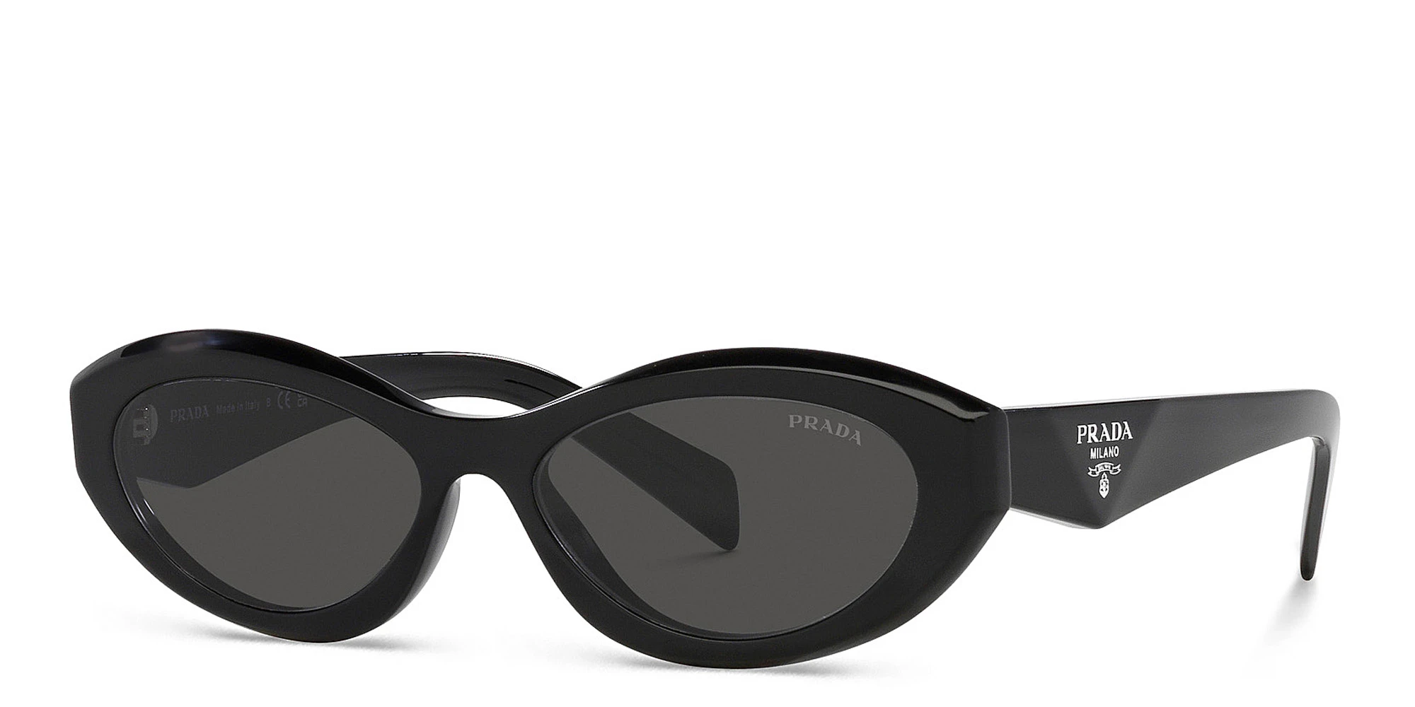 Shop PRADA Irregular Sunglasses in Black online.