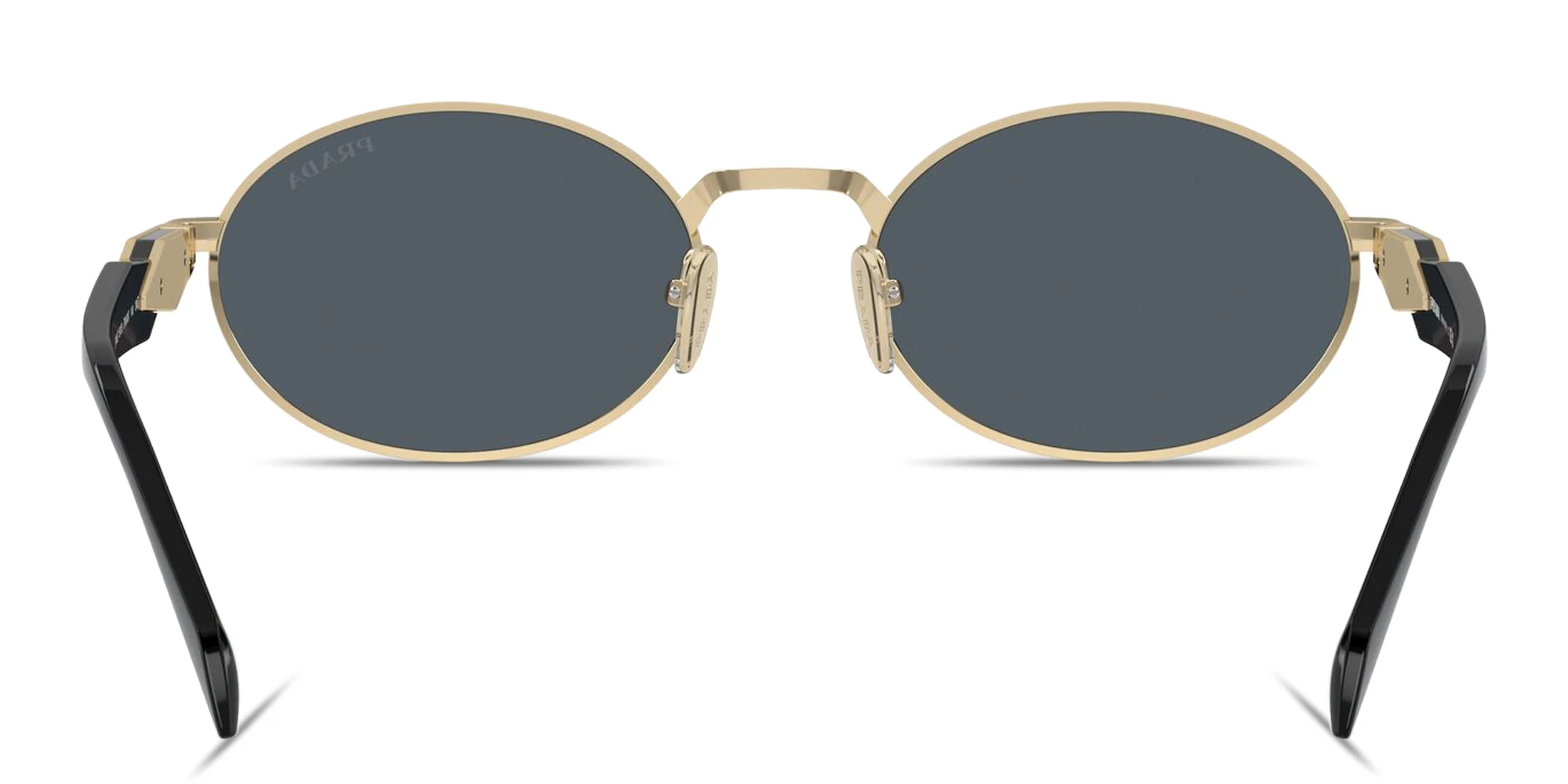 Shop PRADA Engraved Logo Oval Sunglasses in Gold online.