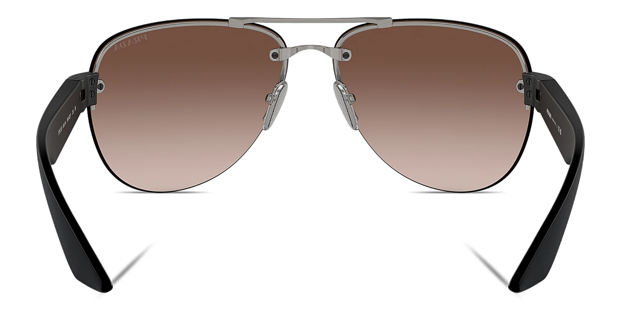 Shop Prada Linea Rossa Half-Rim Aviator Sunglasses in Gunmetal online.