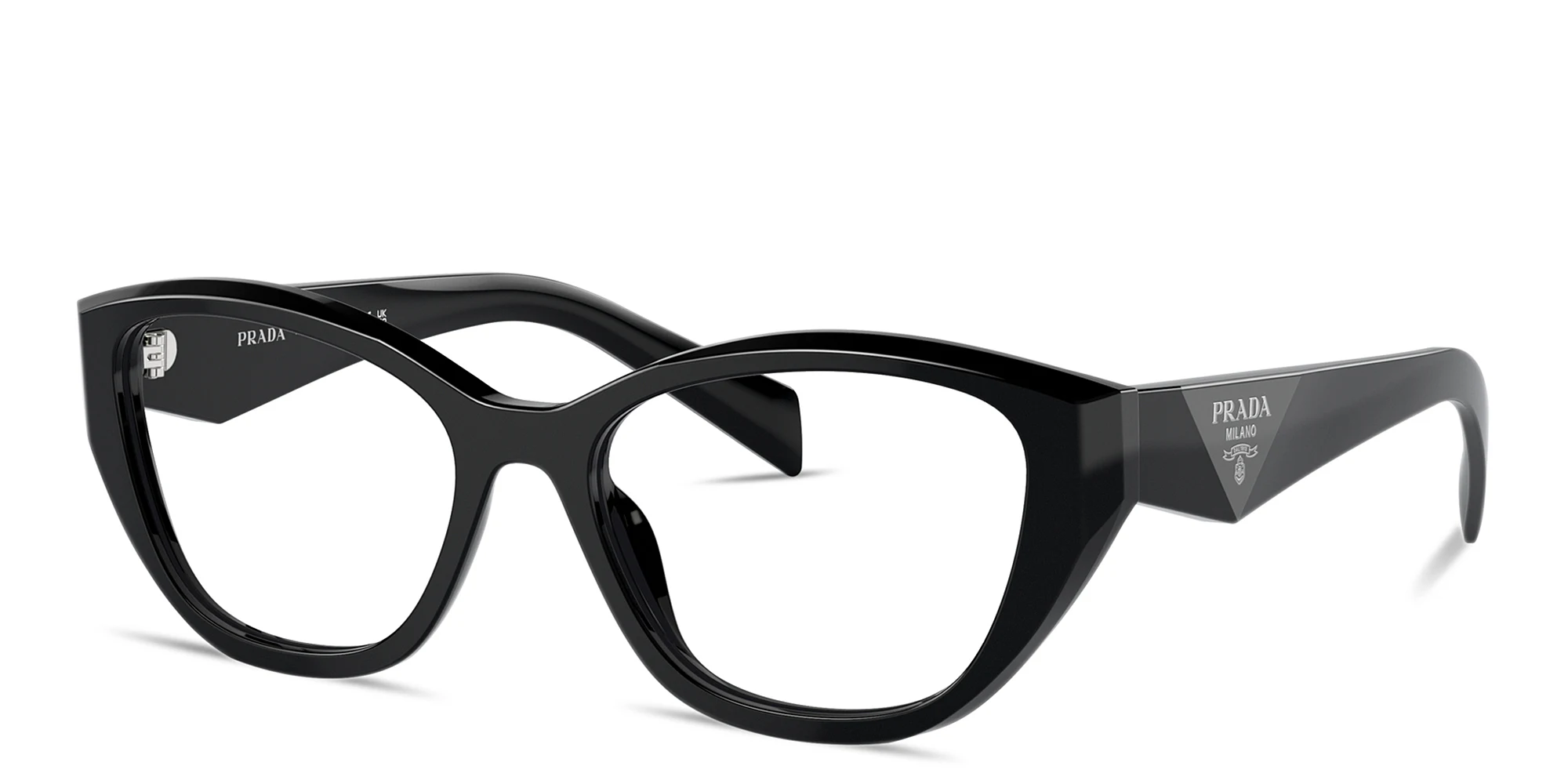 Shop PRADA Logo-Print Cat-Eye Eyeglasses in Black online.