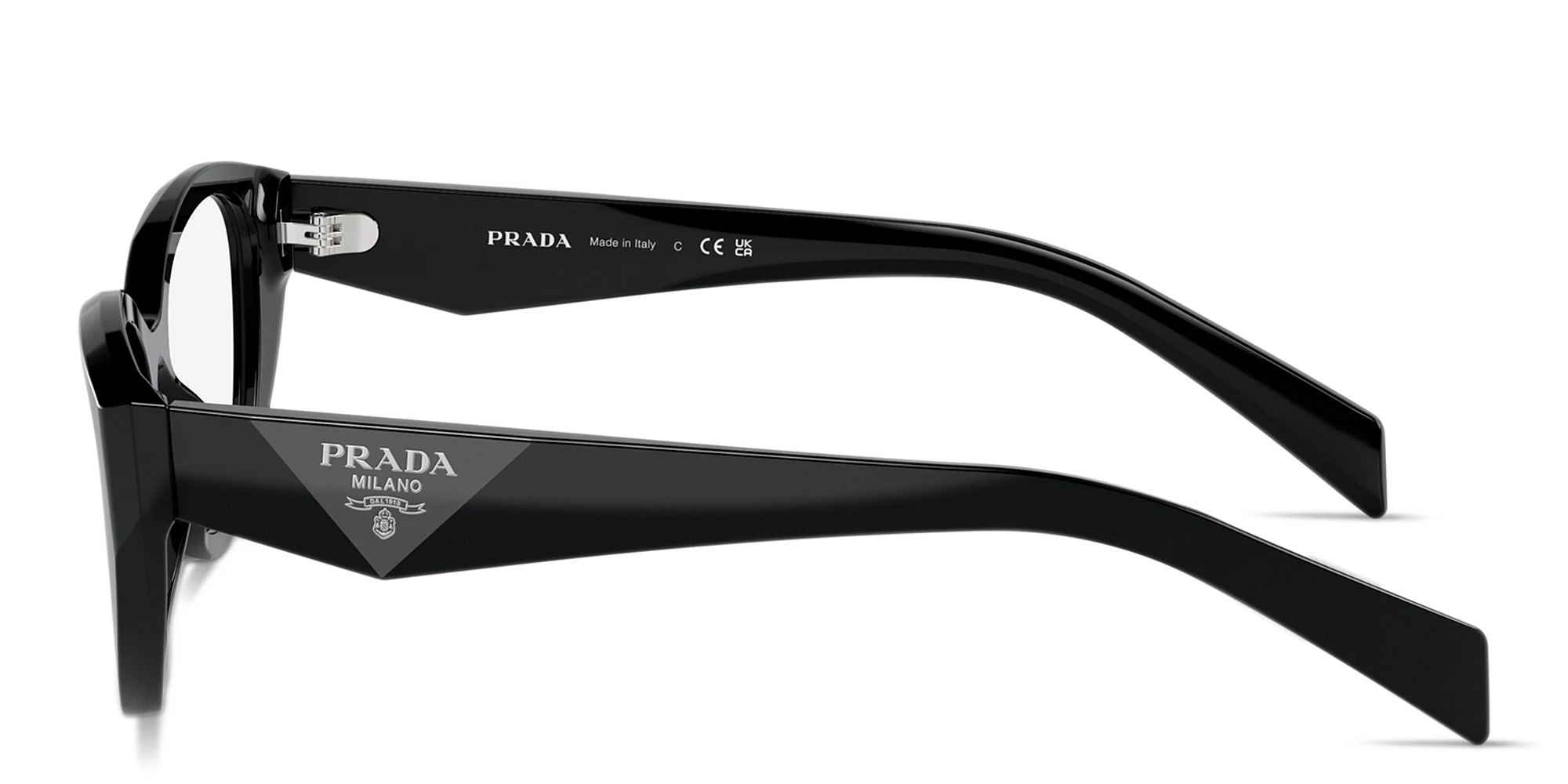 Shop PRADA Logo-Print Cat-Eye Eyeglasses in Black online.