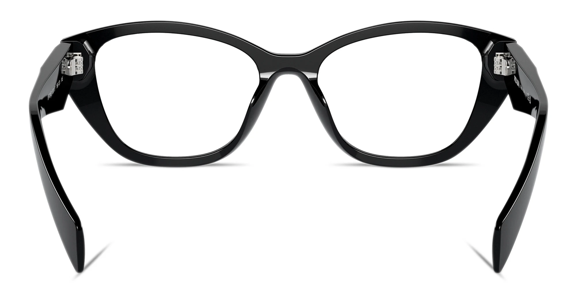 Shop PRADA Logo-Print Cat-Eye Eyeglasses in Black online.