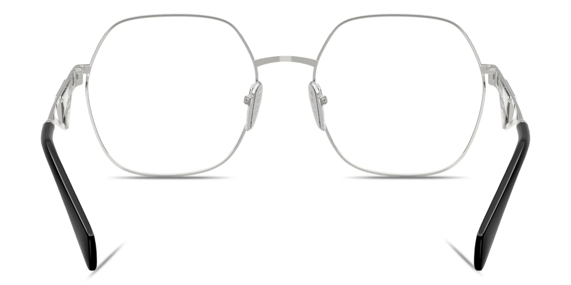 Shop PRADA Triangle Logo Oversized Wide Irregular Eyeglasses in Silver online.
