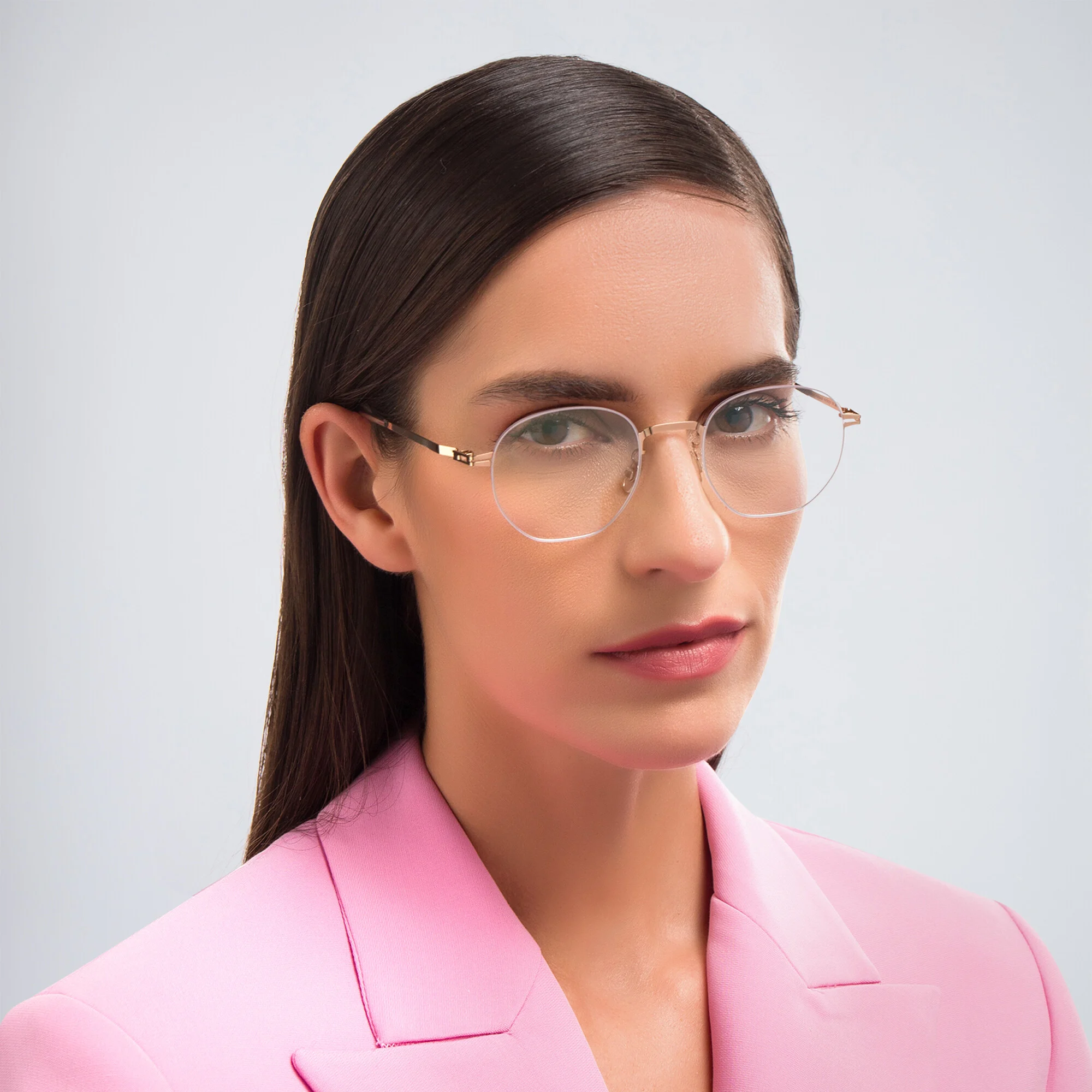 Shop MYKITA Unisex Wataru Rimless Round Eyeglasses in Beige online.