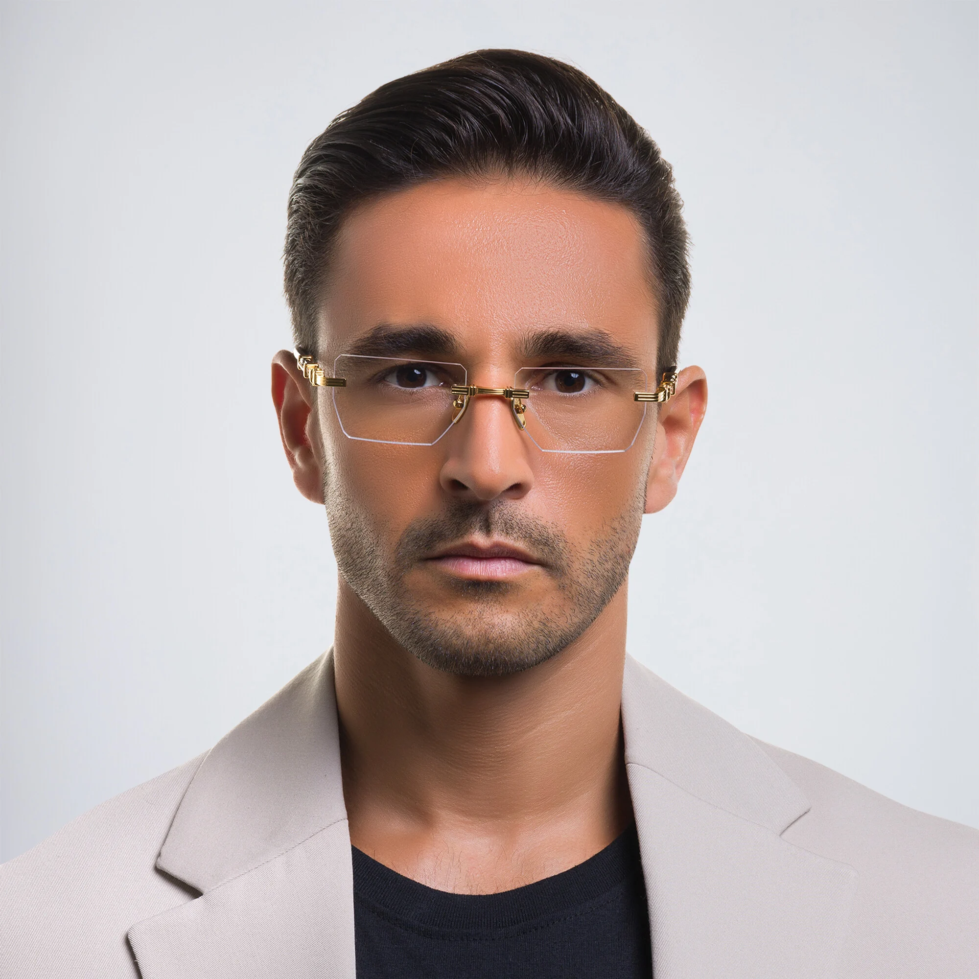 Shop BALMAIN Unisex Rimless Rectangle Eyeglasses in Gold online.