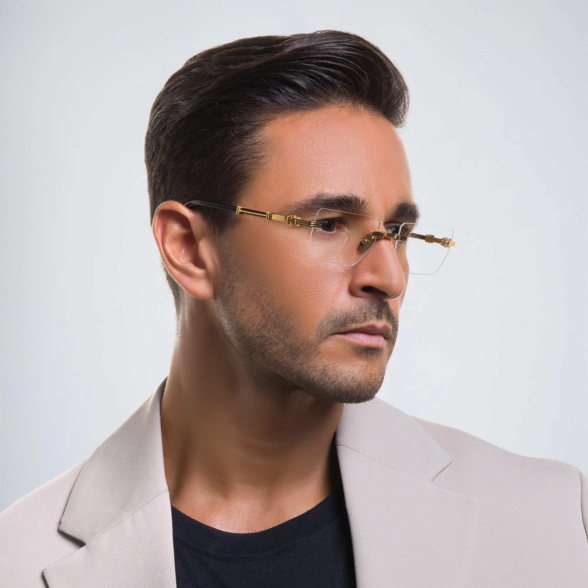 Shop BALMAIN Unisex Rimless Rectangle Eyeglasses in Gold online.