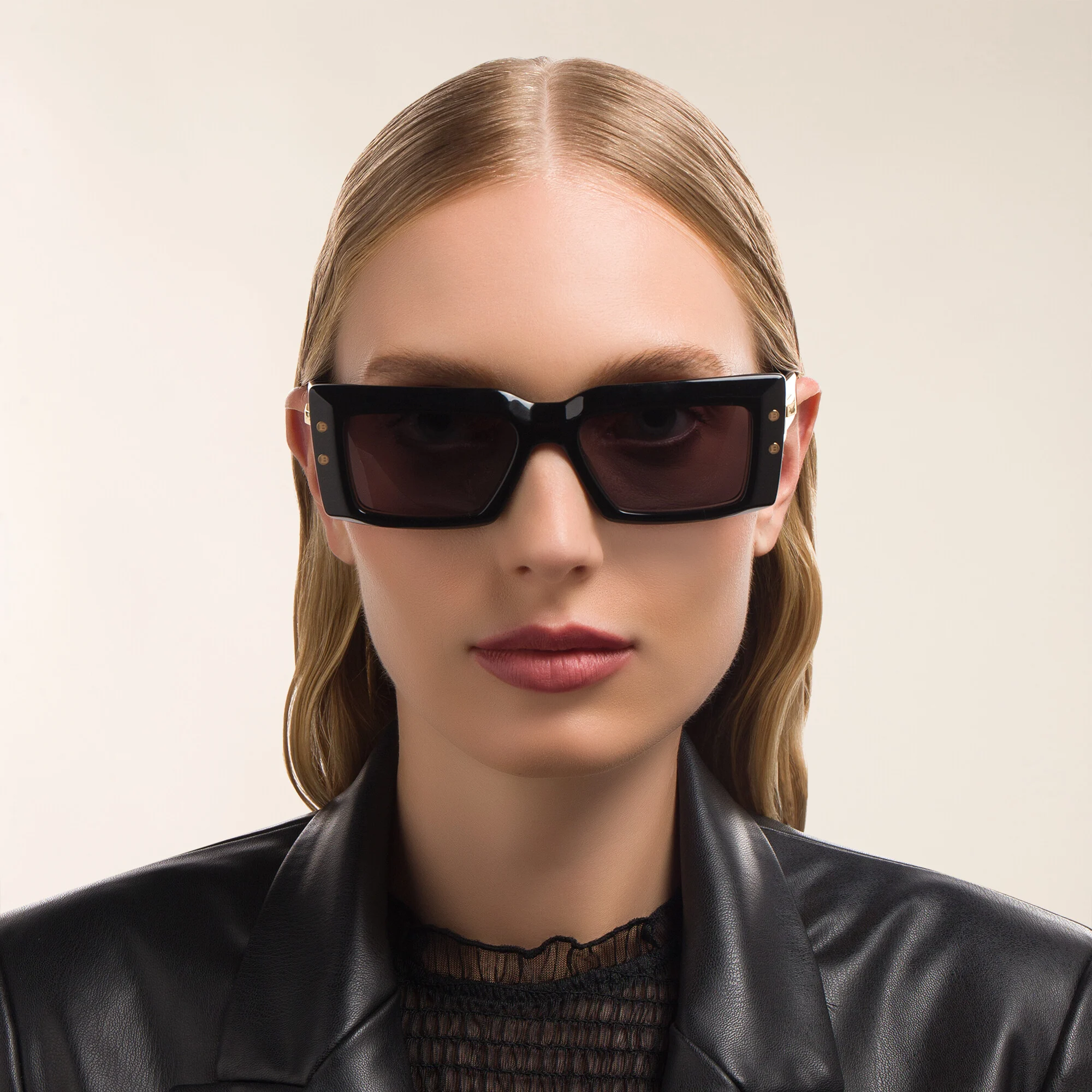 Shop BALMAIN Rectangle Sunglasses in Black online.