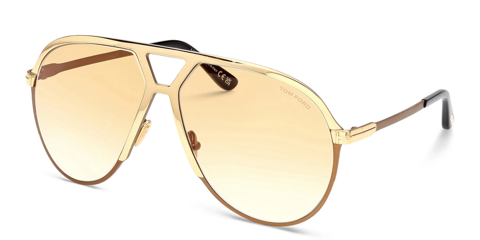 Shop TOM FORD Oversized Aviator Sunglasses in Shiny Deep Gold online.