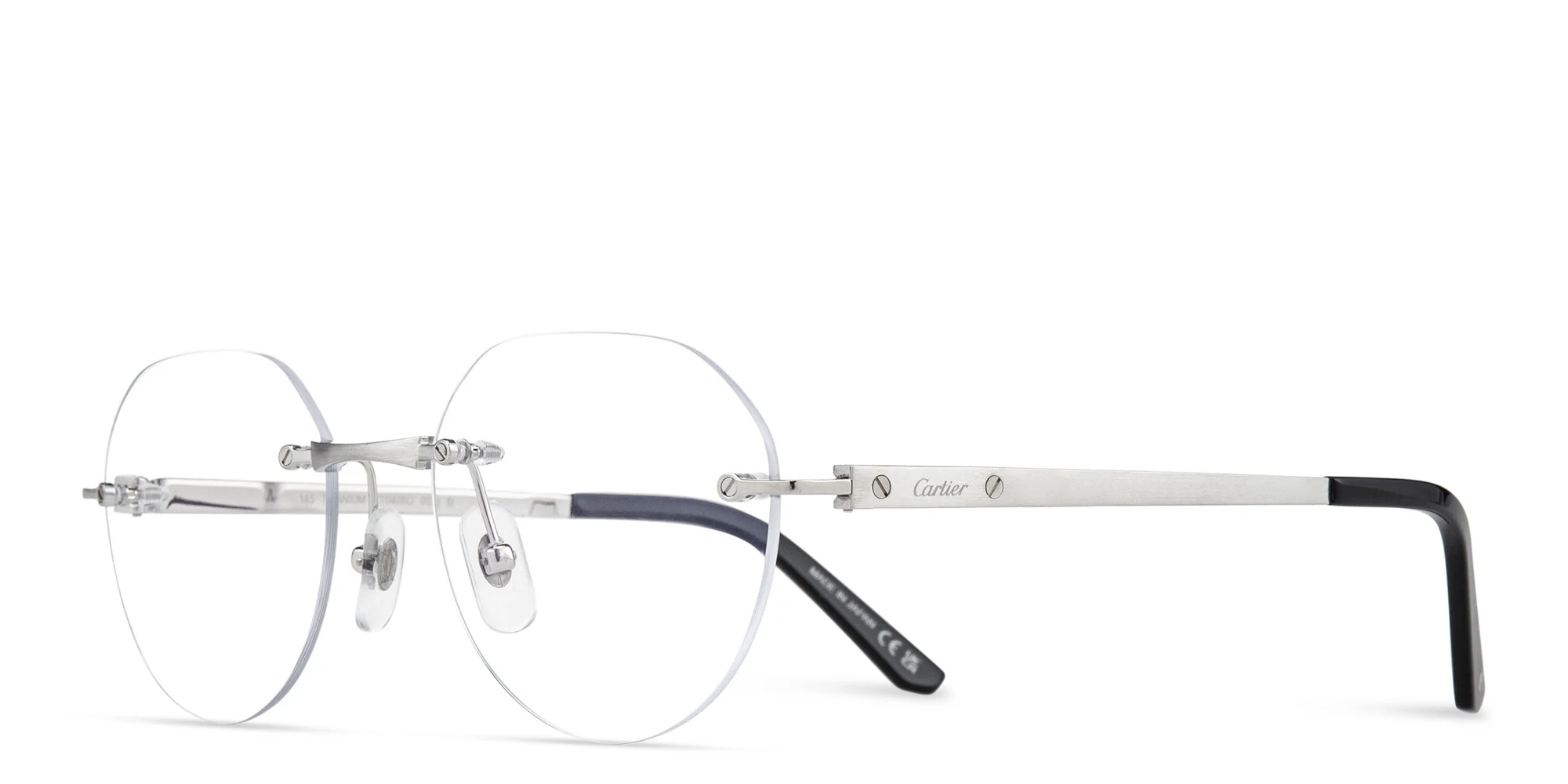Shop Cartier Santos de Cartier Round Eyeglasses in Silver online.