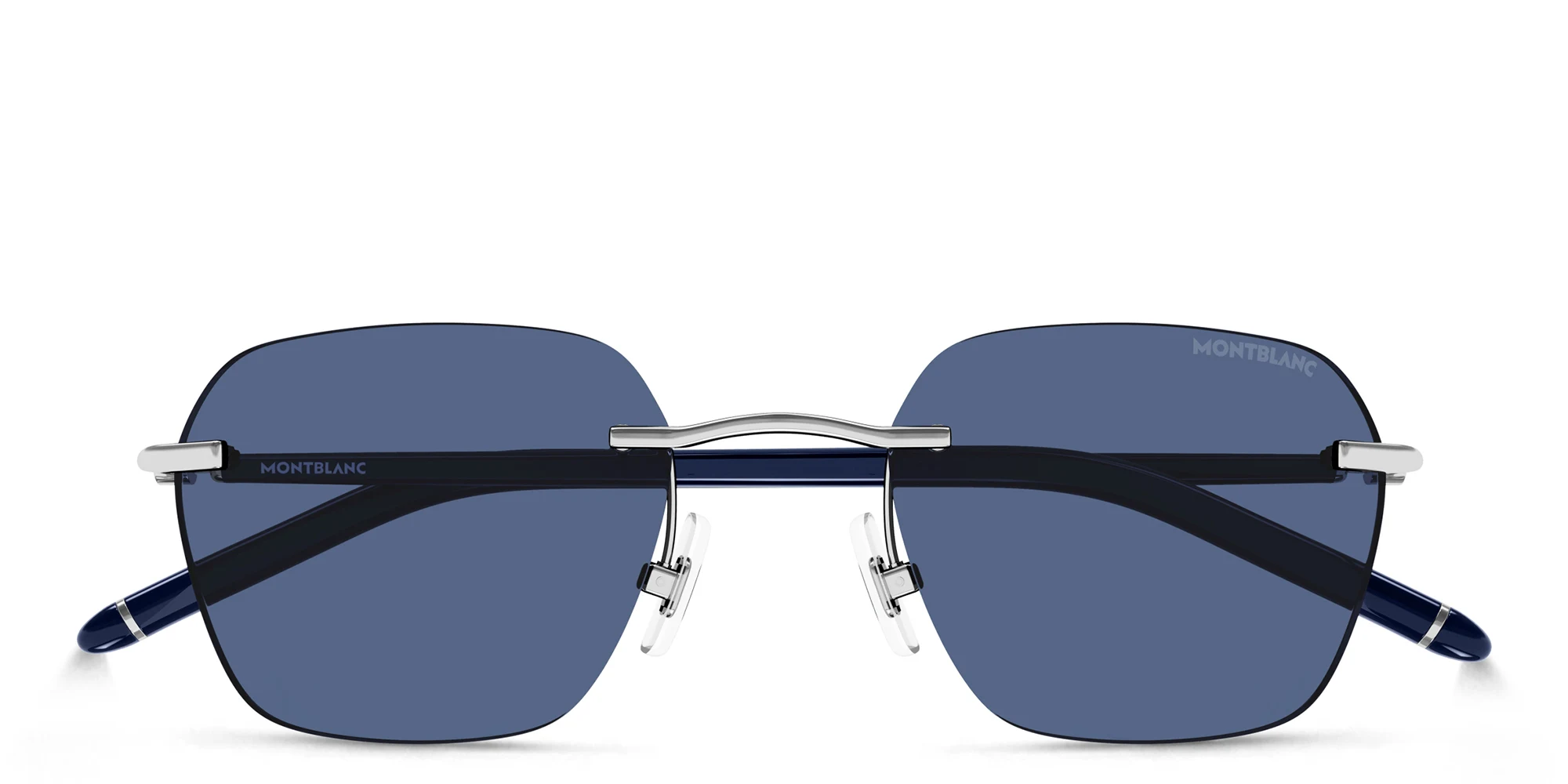Shop MONTBLANC Rimless Irregular Sunglasses in Silver online.