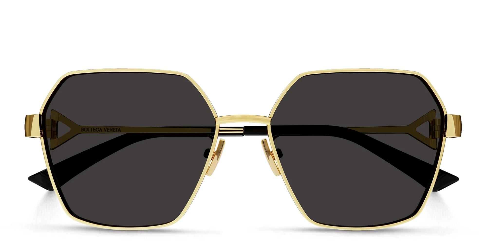 Shop BOTTEGA VENETA Irregular Sunglasses in Gold online.