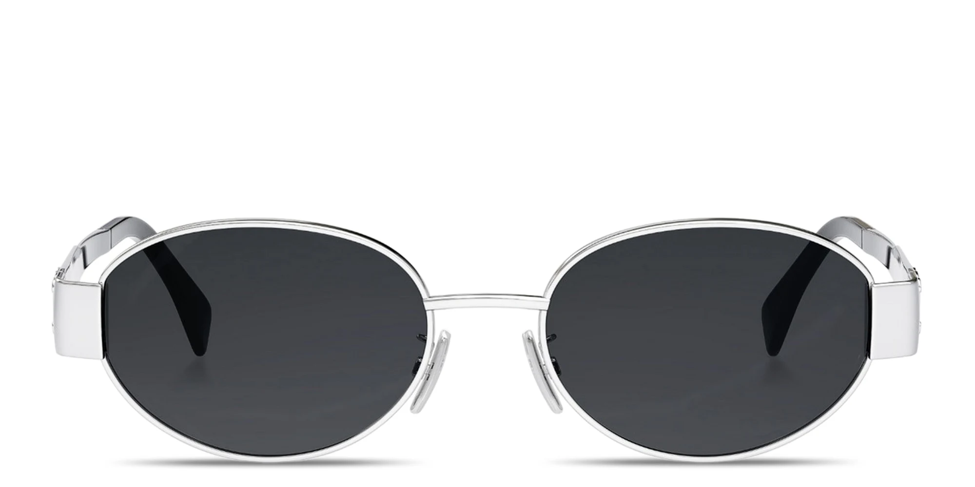 Shop CELINE Metal Triomphe Oval Sunglasses in Silver online.