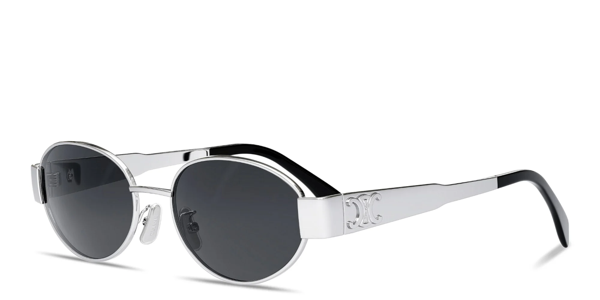 Shop CELINE Metal Triomphe Oval Sunglasses in Silver online.