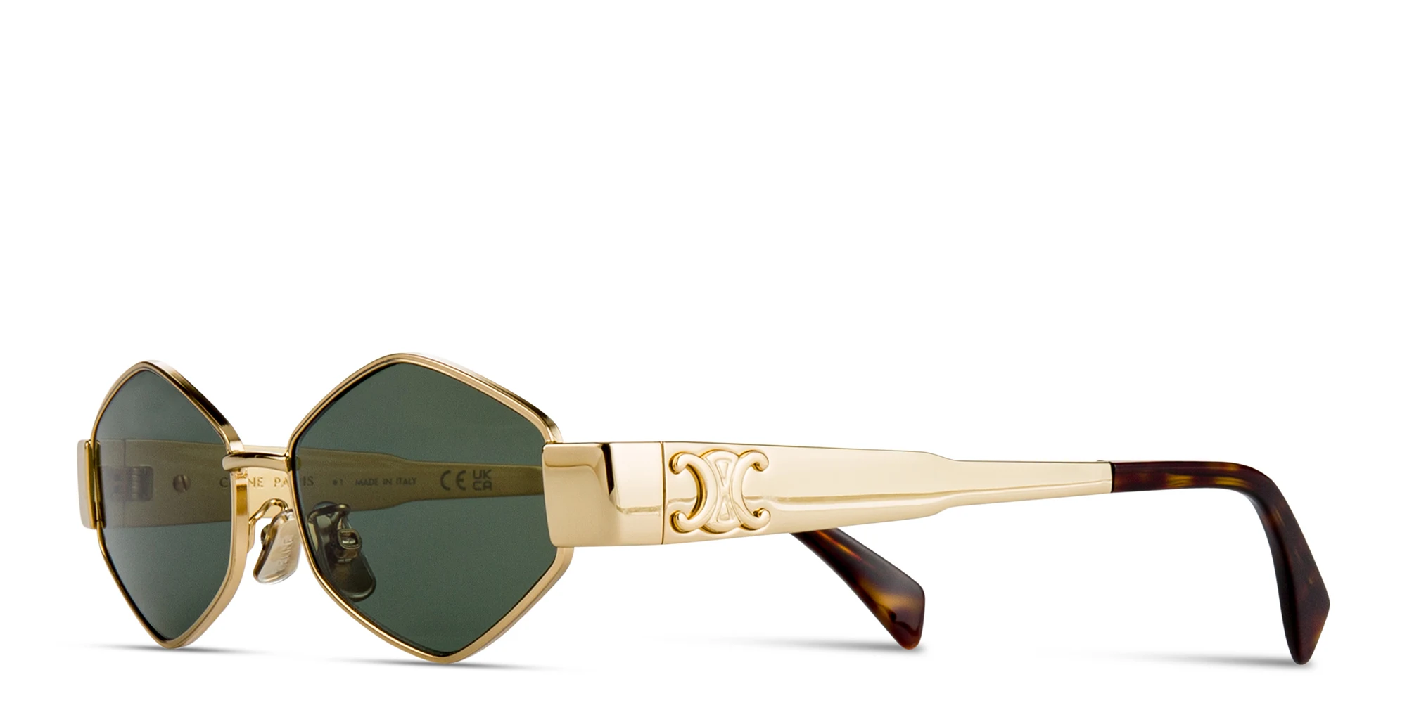 Shop CELINE Metal Triomphe Geometric Sunglasses in Gold online.