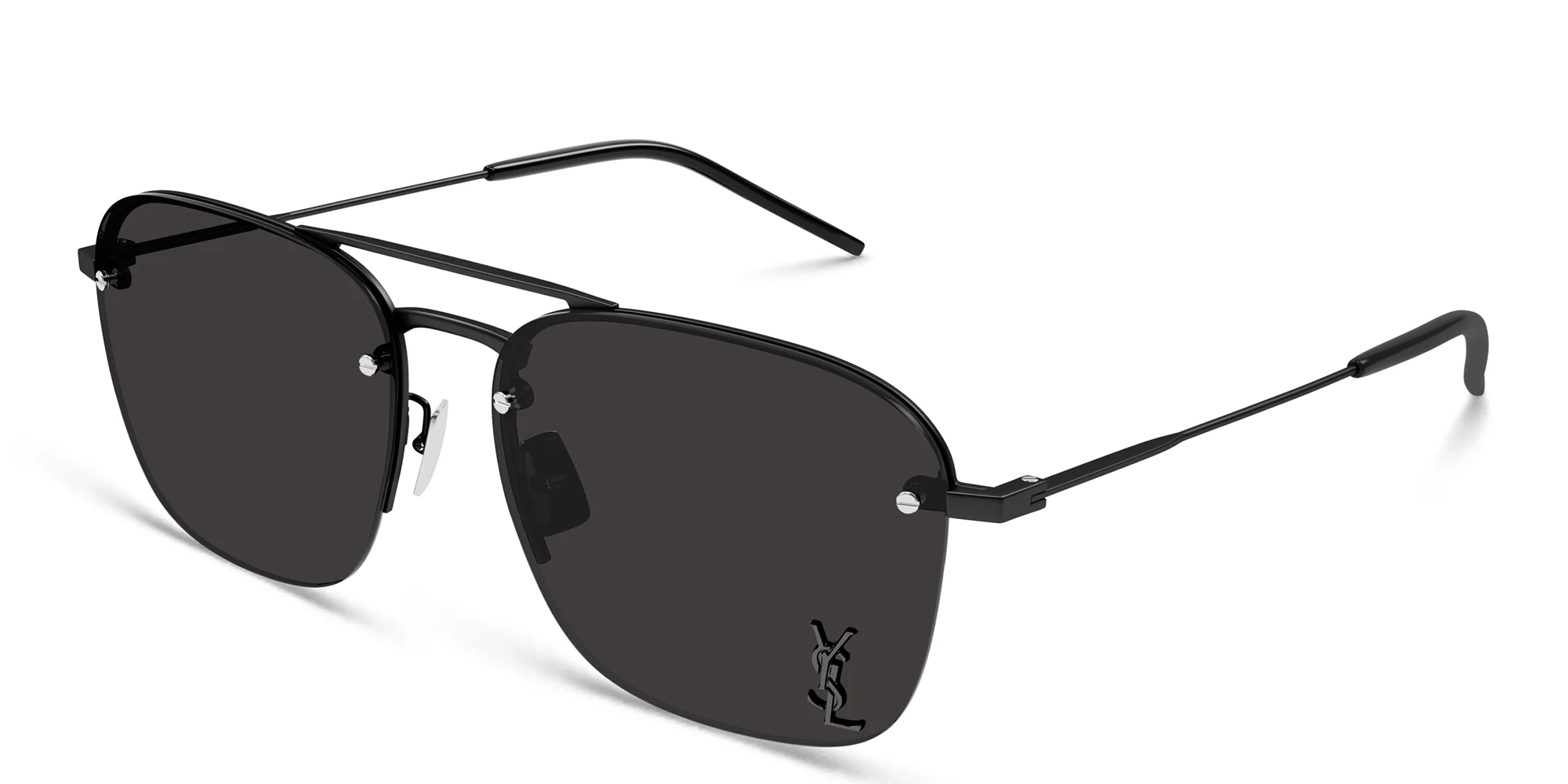 Shop SAINT LAURENT Half-Rim Aviator Sunglasses in Black online.